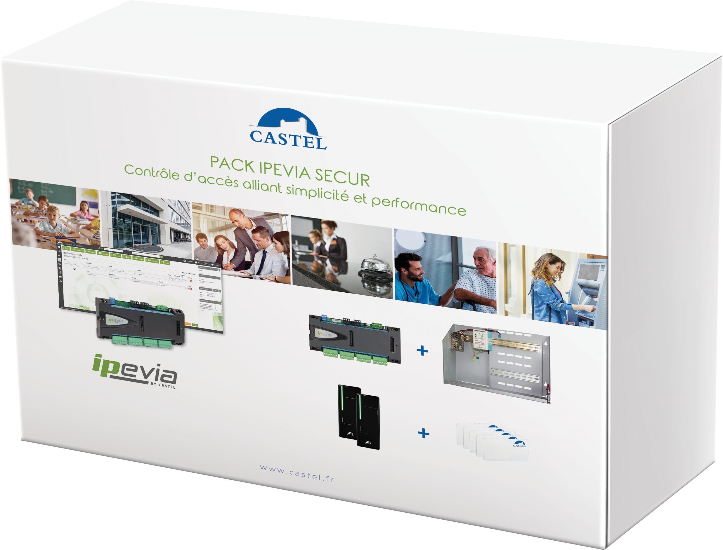 Castel - 1 centrale IPEVIA SECUR, 2lecteurs LINE40 EVO, 5badges BPSECUR, coffret alim 12V
