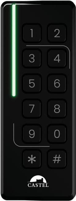 Castel - Lecteur/clavier sécurisé étroit 13,56MHz Desfire pré-codé,saillie. Evolutif