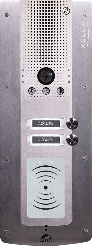 Castel - Portier audio video IP/SIP 2 BP d'appel PHMR avec lecteur 13,56 MHz sécurisé