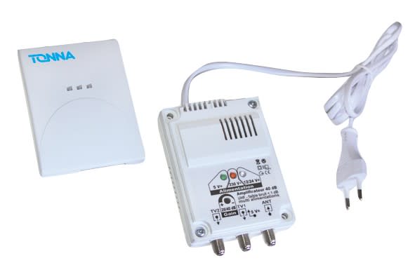 TONNA - Amplificateur 36 db - vhf/uhf - 1e/2s tv en 'f' et son alimentation de 5 à 240v~