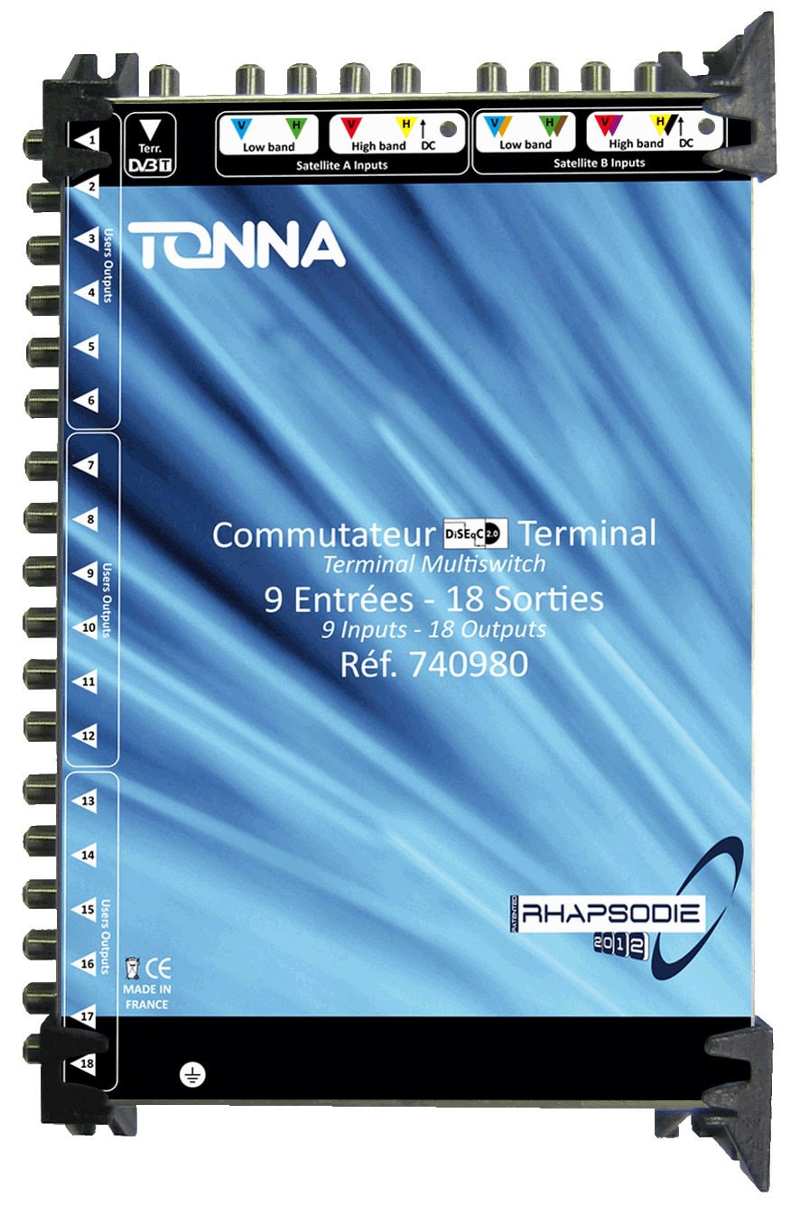 TONNA - Commutateur bis rhapsodie 2012 terminal 2 sat (8 polar) + 1 tvt / 18 sorties ulb