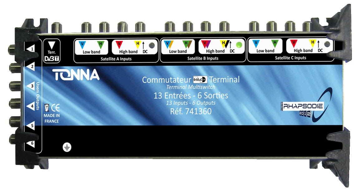 TONNA - Commutateur bis rhapsodie 2012 terminal 3 sat ( 2 polar ) + 1tvt / 6 sorties ulb