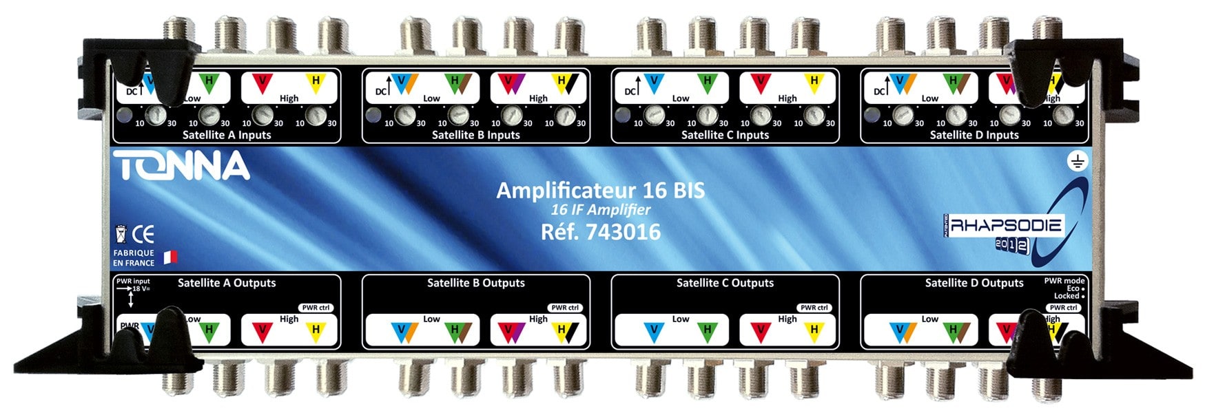 TONNA - AMPLIFICATEUR 4xsat / 30dB / 16 sorties BIS RHAPSODIE 2012 18V - 2A (non-inclus)