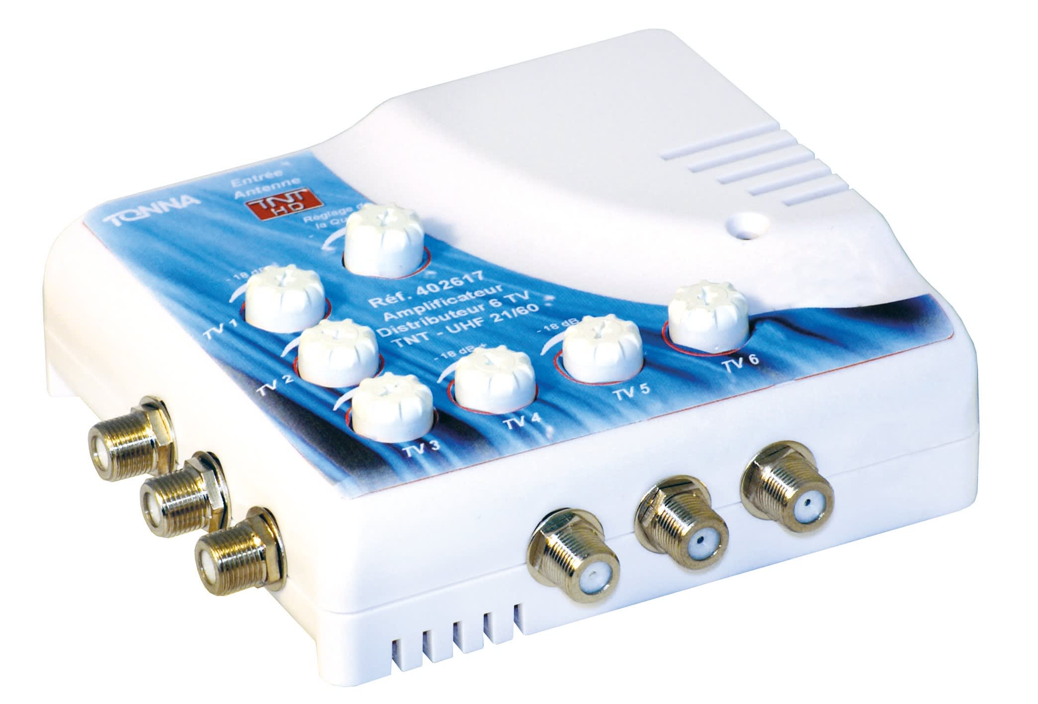 TONNA - Amplificateur interieur 1 entrée/6 sorties - UHF - Gain 6 x 20 dB réglable /220V