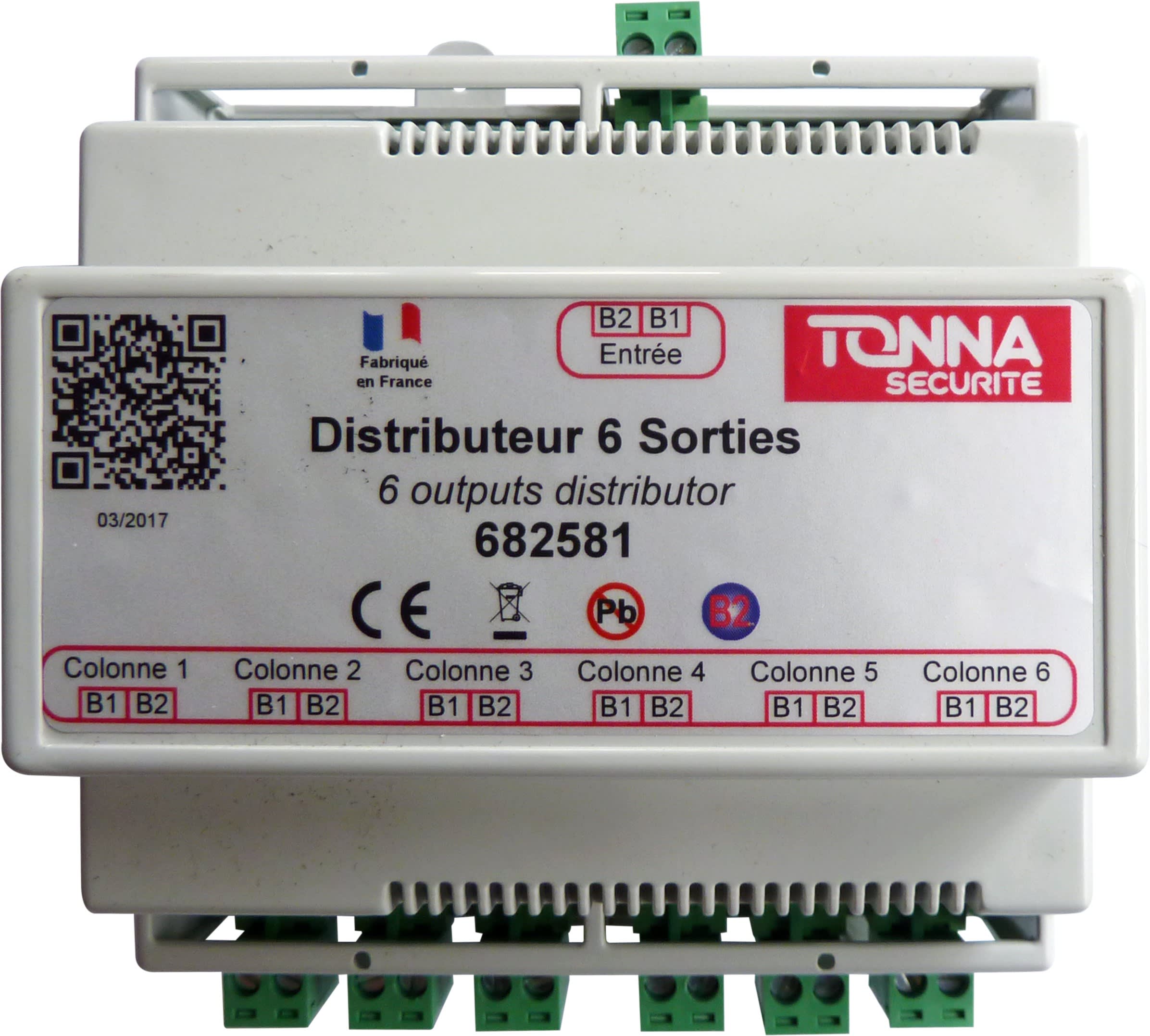 TONNA - B2F - Distributeur 1 entrée vers 6 sorties colonnes - Bus 2 fils