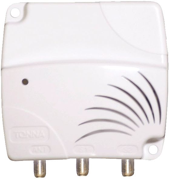 TONNA - ALIMENTATION 1E/2S TV - 12VCC-50mA - bande passante 470 à 790 Mhz-Dim.72x80x26mm