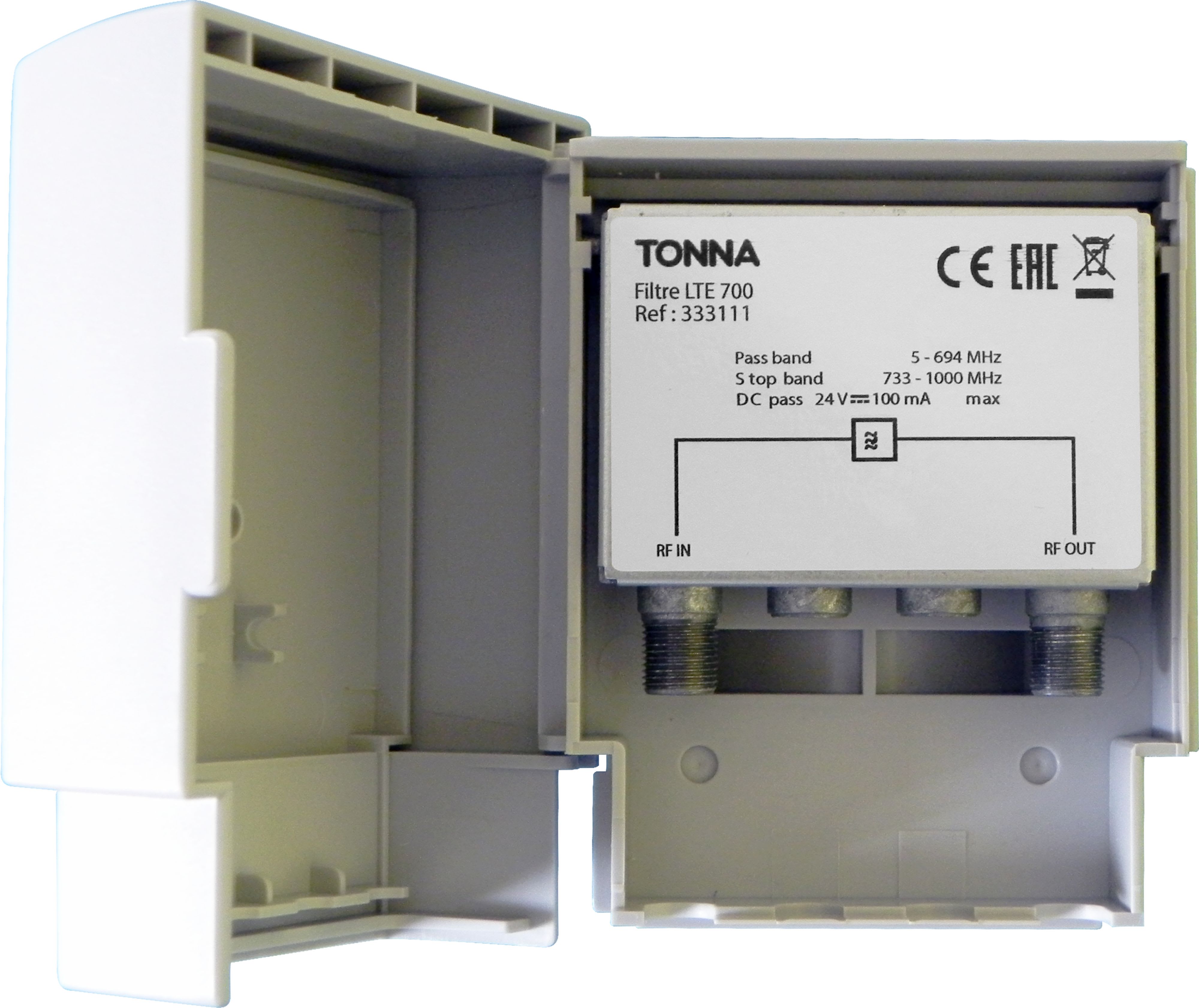 TONNA - Filtre de mât 4g/5g - 5/694mhz - uhf - lte 700 mhz - pas. alim. - connecteur 'f'