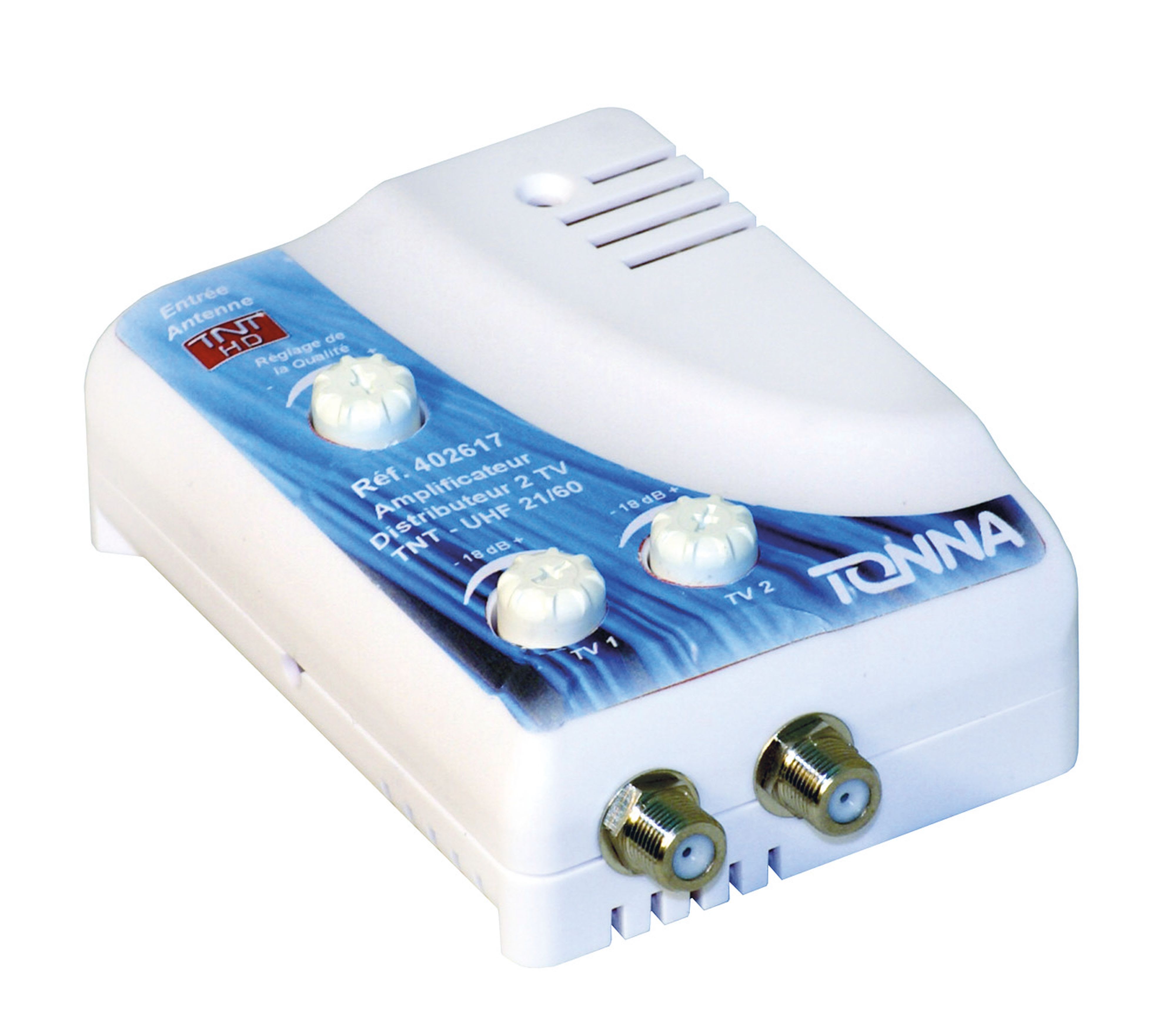 TONNA - Amplificateur interieur 1 entrée/2 sorties - UHF - Gain 2 x 32 dB réglable /220V