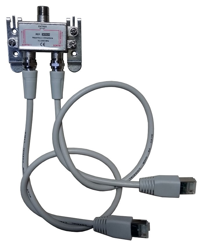 TONNA - Kit repartiteur 2d coaxial ulb  - att rail din - incluant 2 cordons balun l.40cm