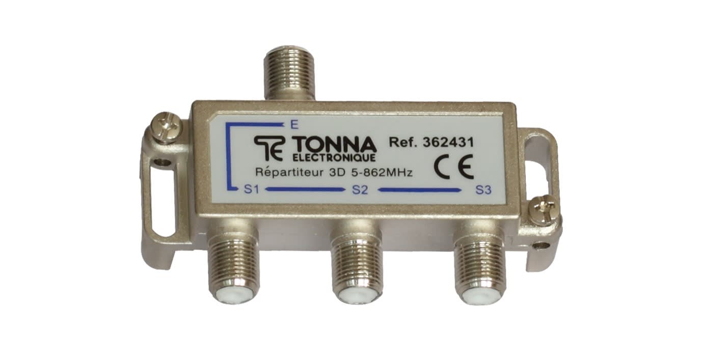 TONNA - Répartiteur 3 voies symétriques 'f' 5/862 mhz, perte de répartition max. 5,6 db