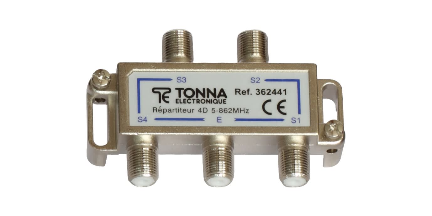 TONNA - Répartiteur 4 voies symétriques 'f' 5/862 mhz, perte de répartition max. 7,5 db
