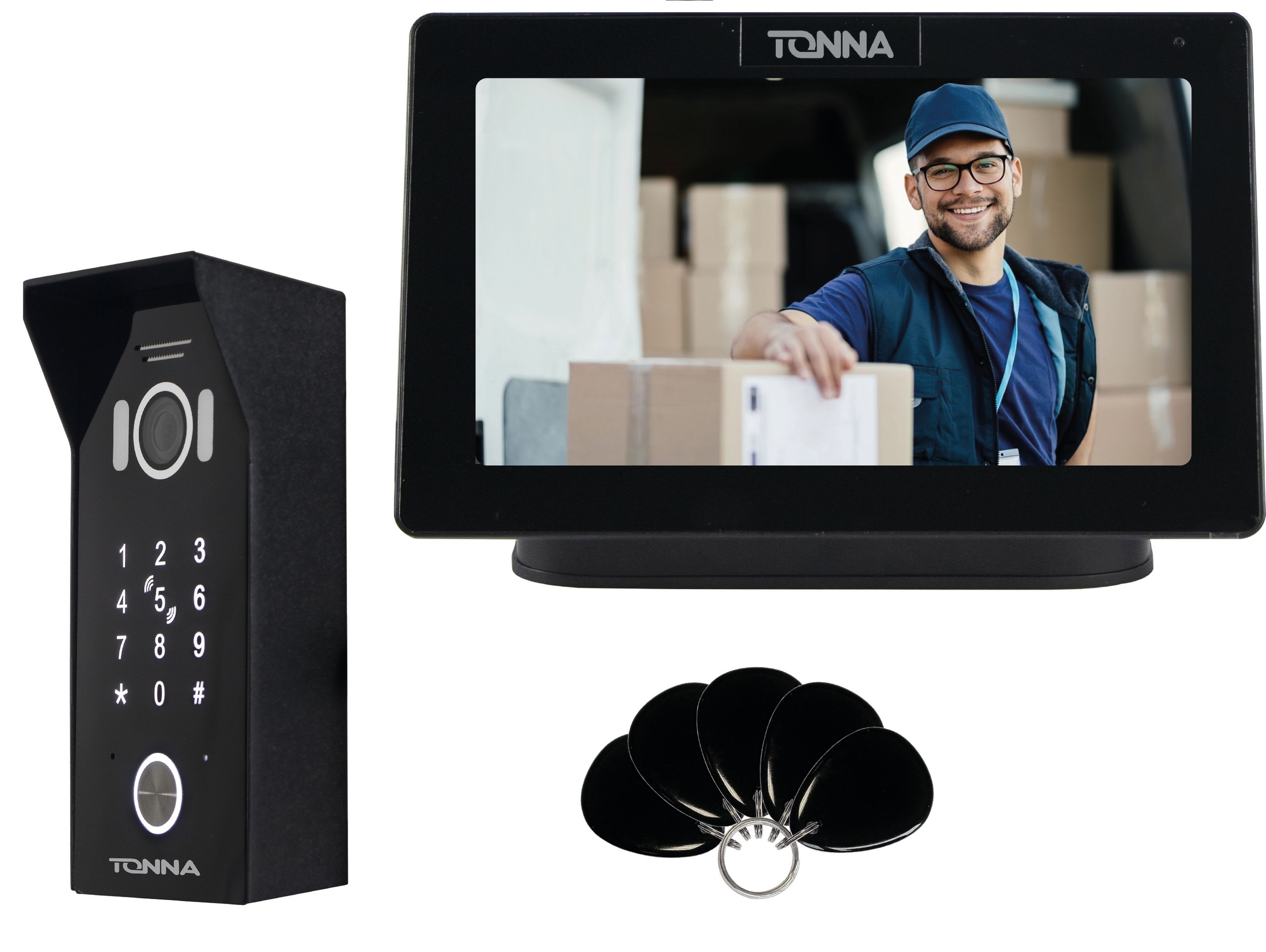 TONNA - "Kit villa wifi noir à clavier, 5 badges inclus + écran couleur 7"" tactile noma