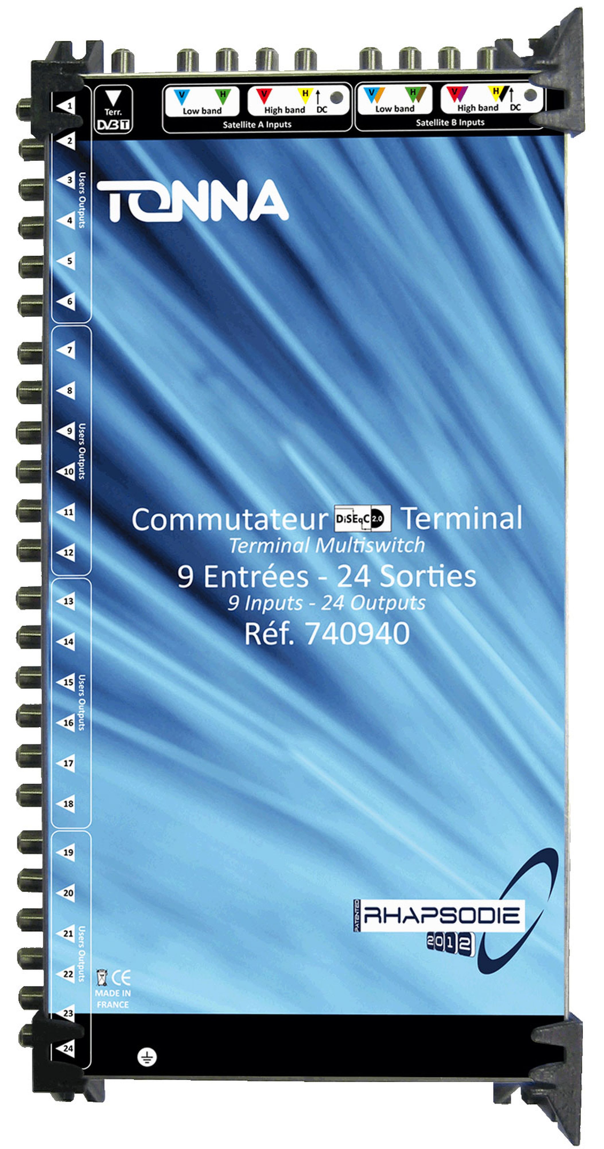 TONNA - Commutateur bis rhapsodie 2012 terminal 2 sat (8 polar) + 1tvt / 24 sorties ulb