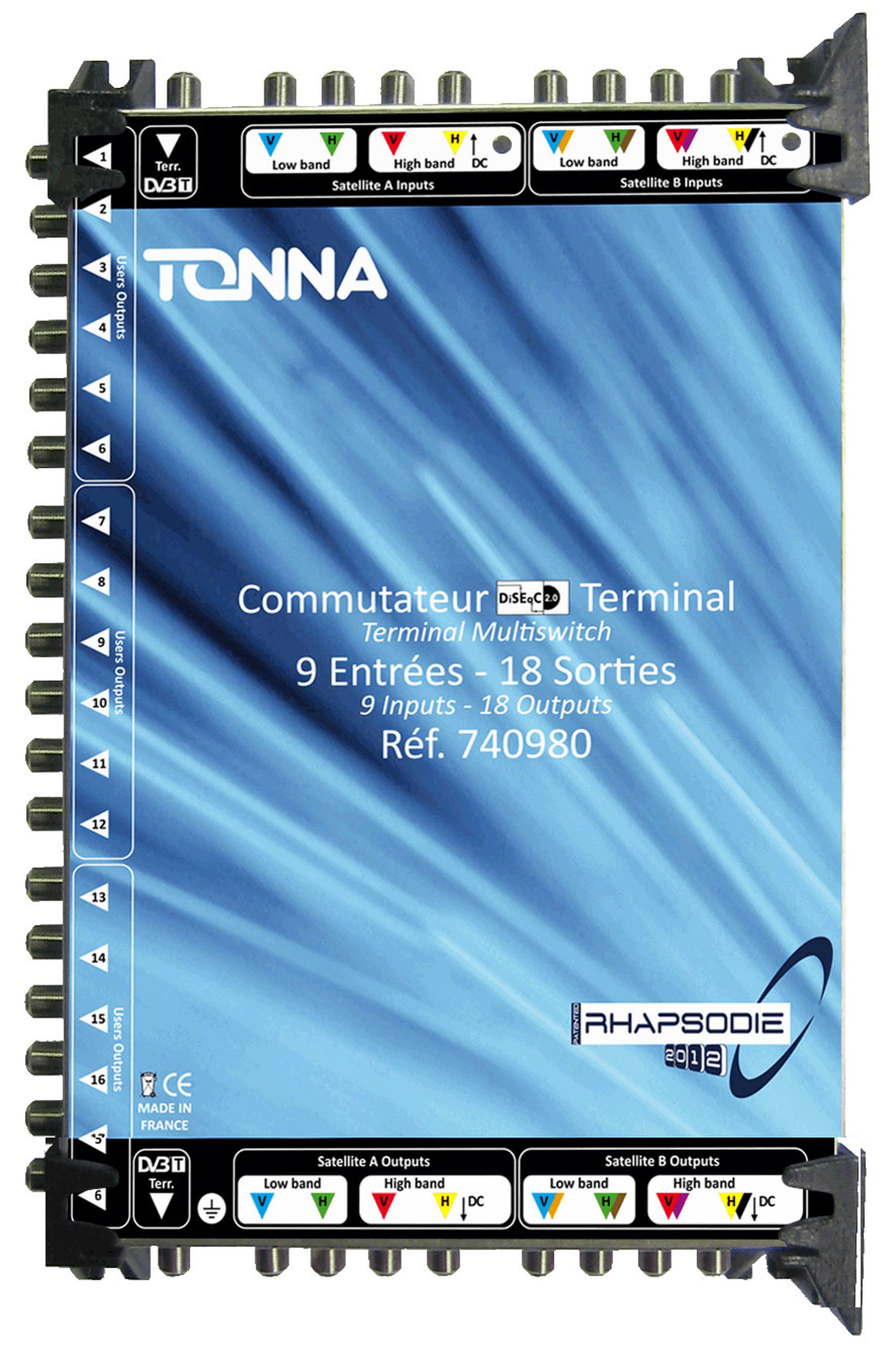 TONNA - Commutateur bis rhapsodie 2012 passif 2 sat ( 8 polar ) + 1tvt / 18 sorties ulb