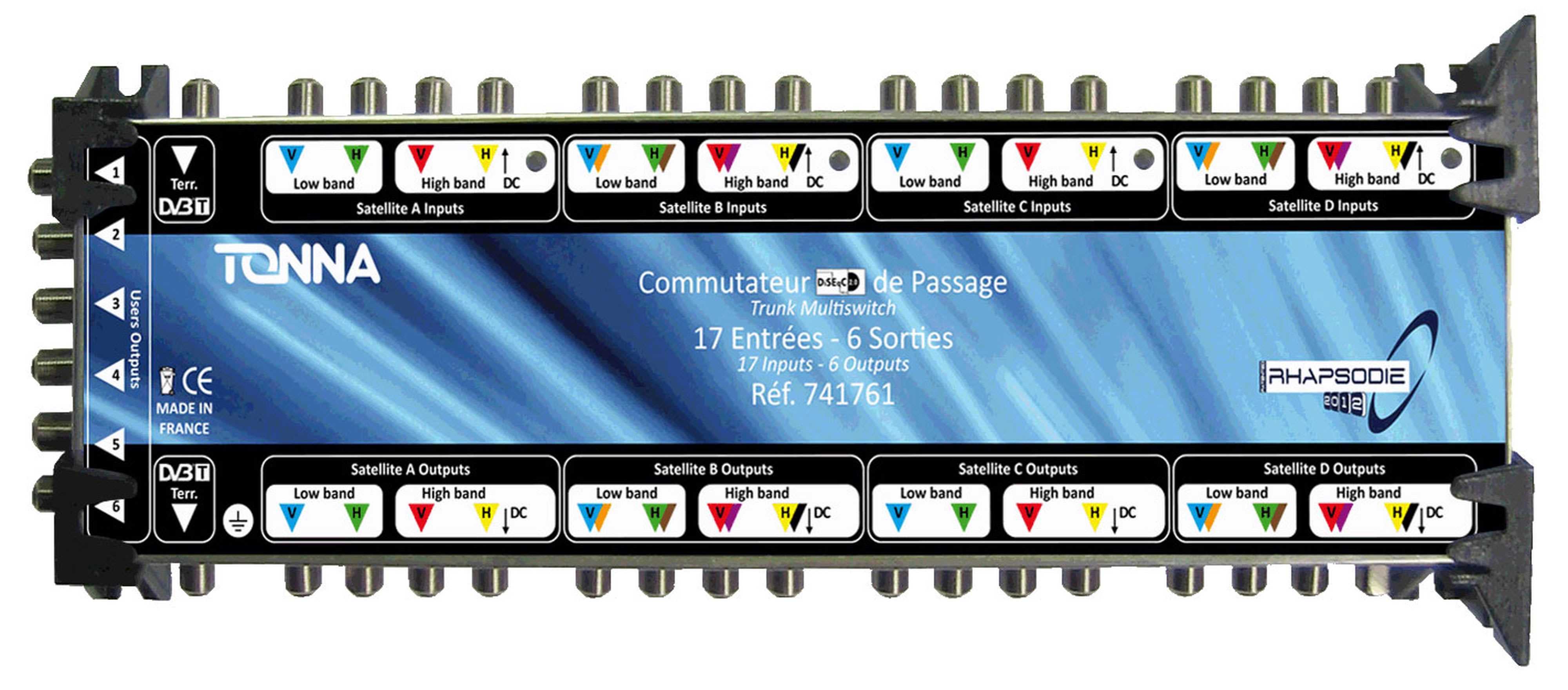 TONNA - Commutateur bis rhapsodie 2012 passif 4 sat ( 16 polar ) + 1tvt / 6 sorties ulb