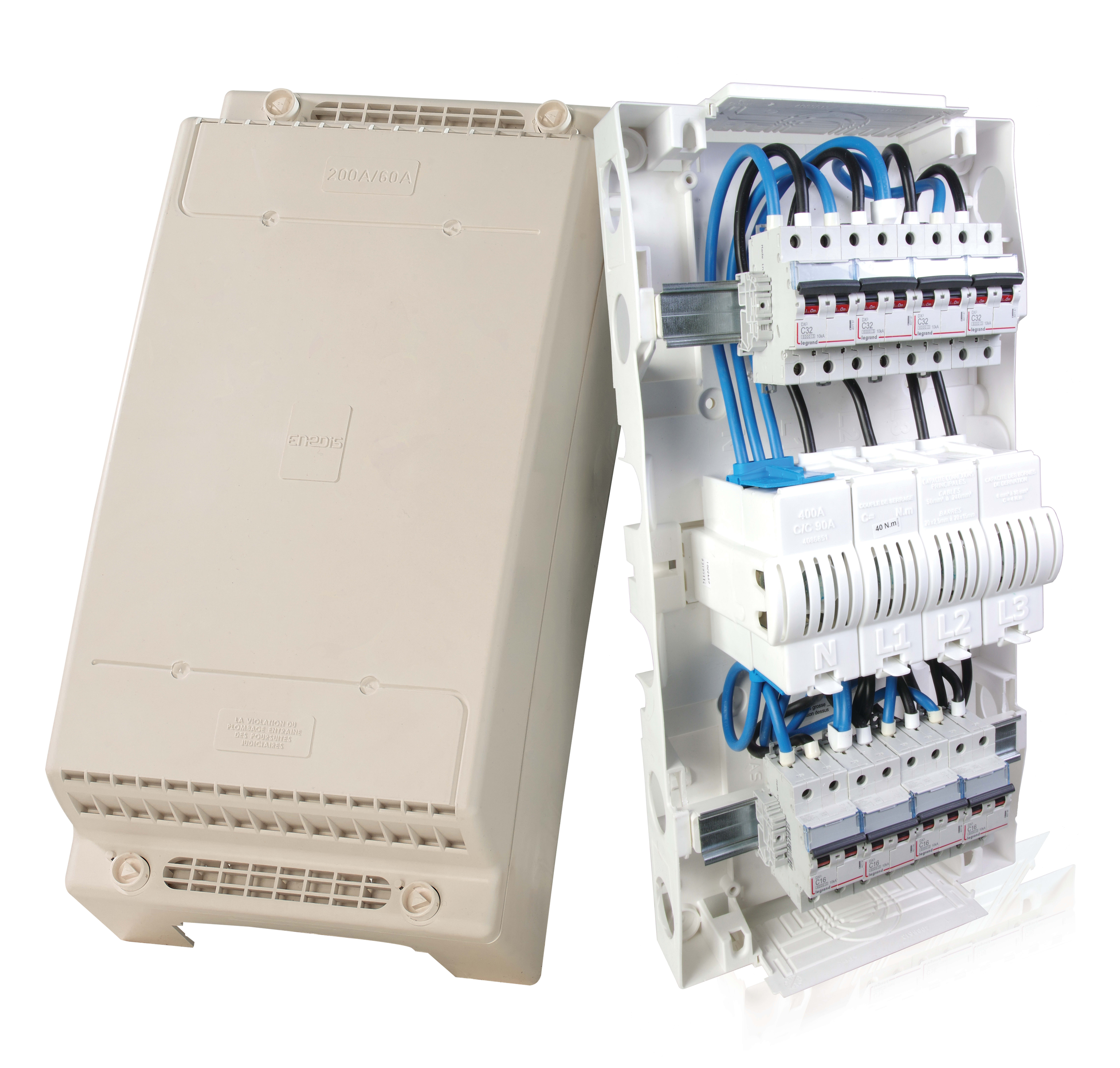 Cahors - Distributeur 400 A (10 modules) - 6 disjoncteurs bipolaires - 40 A - 6/10KA