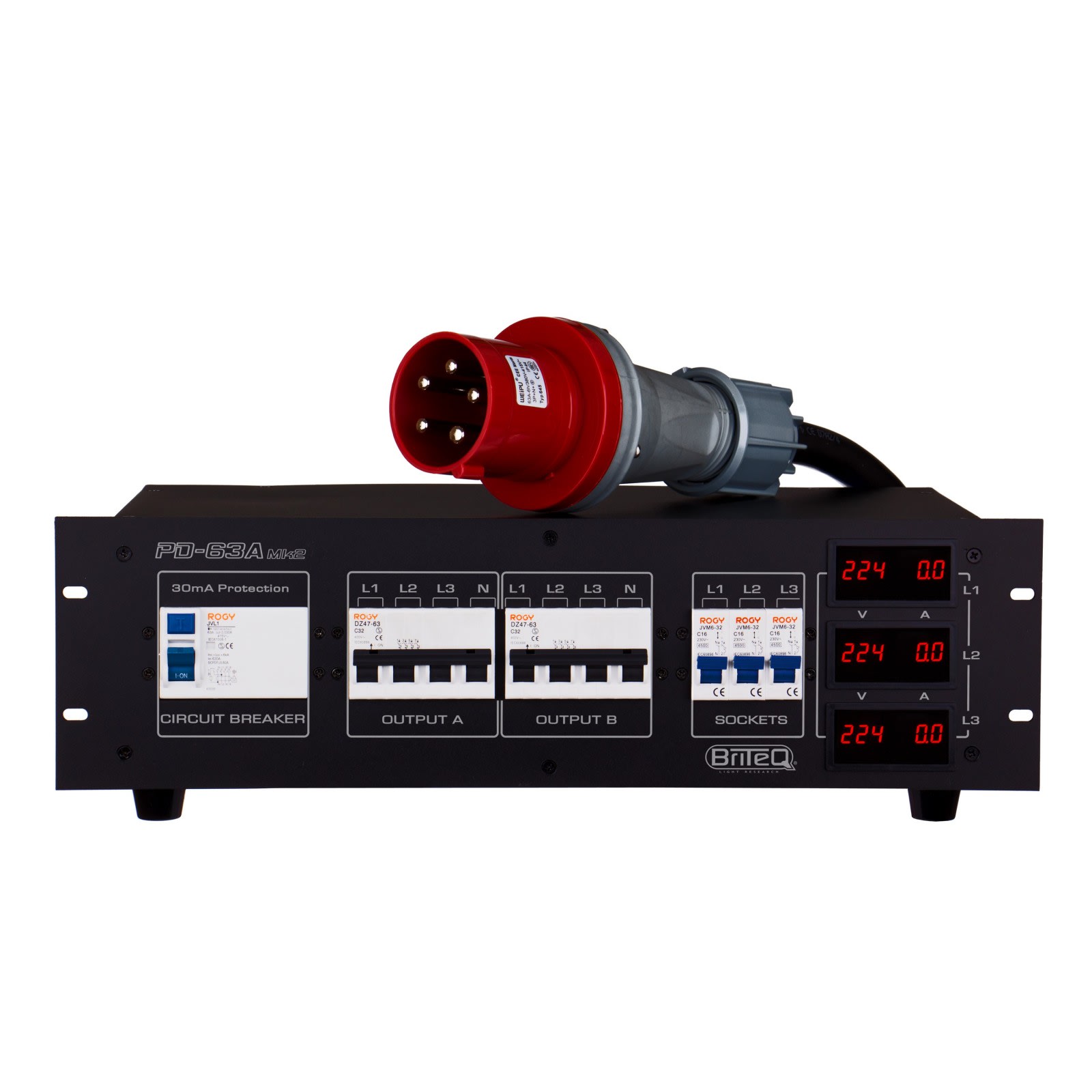 Sonoprof - PD-63A Mk2 / FRA-BEL Distributeur d'alimentation triphasée noir non programmable