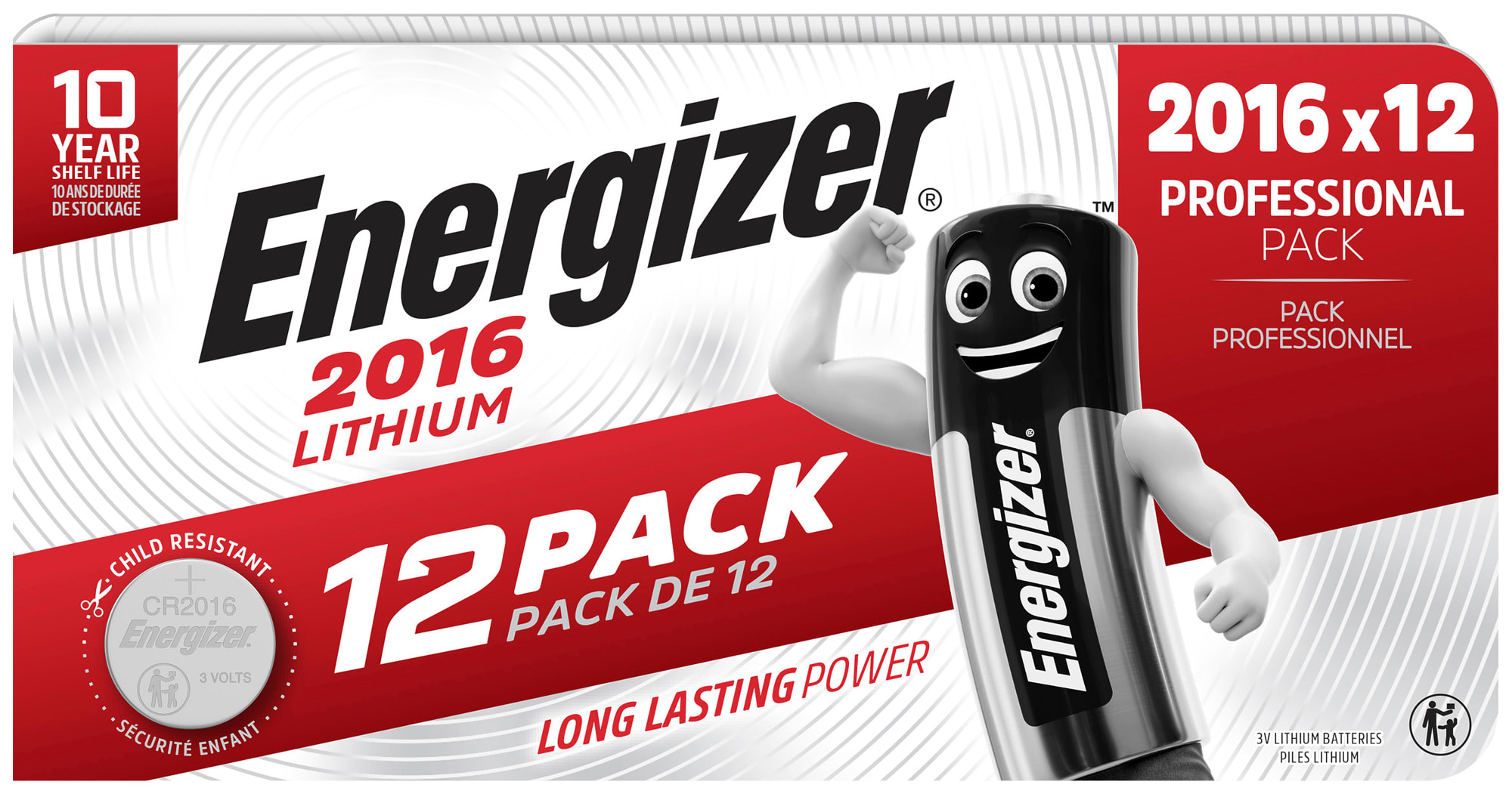 Energizer - Pile bouton Lithium 2016 x 12 haute performance et longue duree
