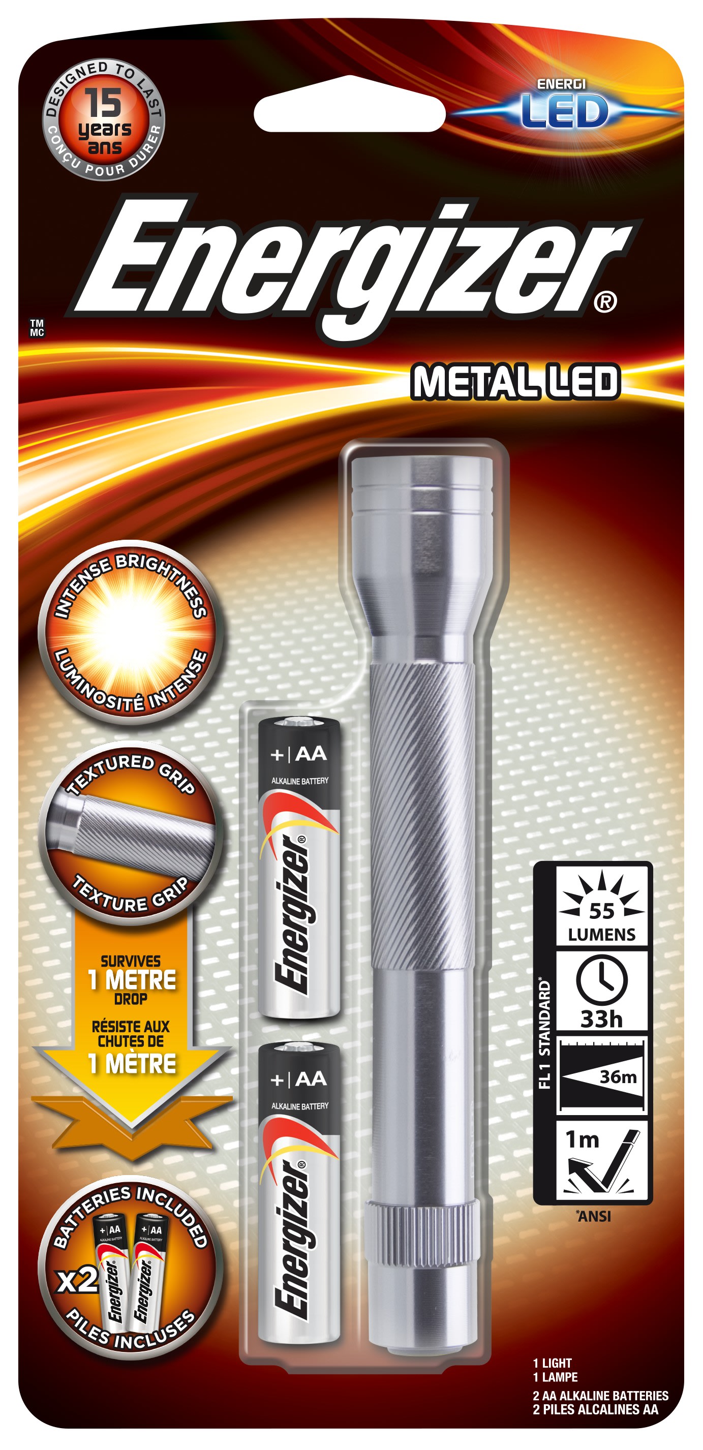 Energizer - Lampe torche Metal LED +2AA pour un usage professionnel occasionnel