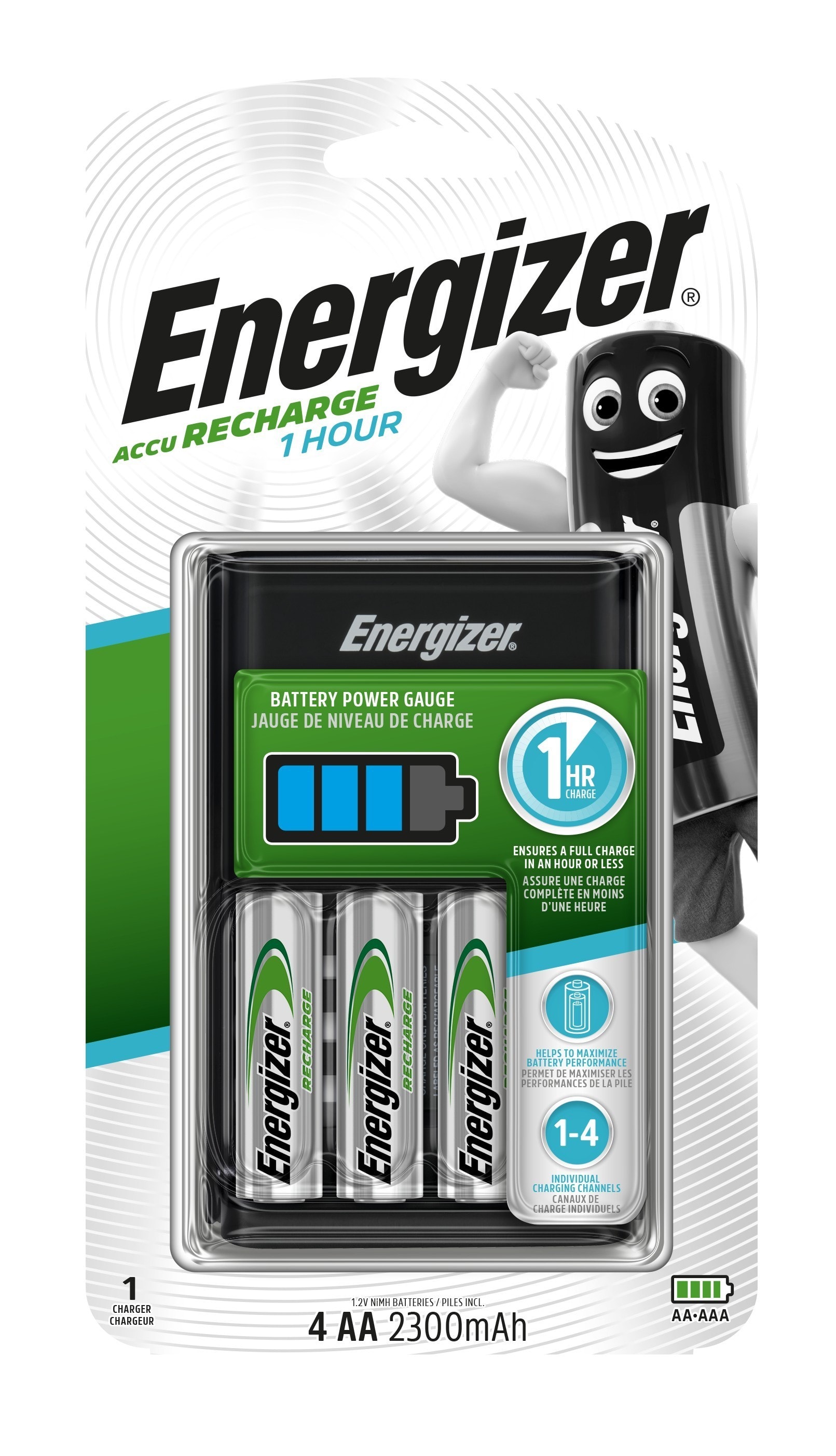 Chargeur 1h recharge 4 piles AA ou AAA en une heure Energizer