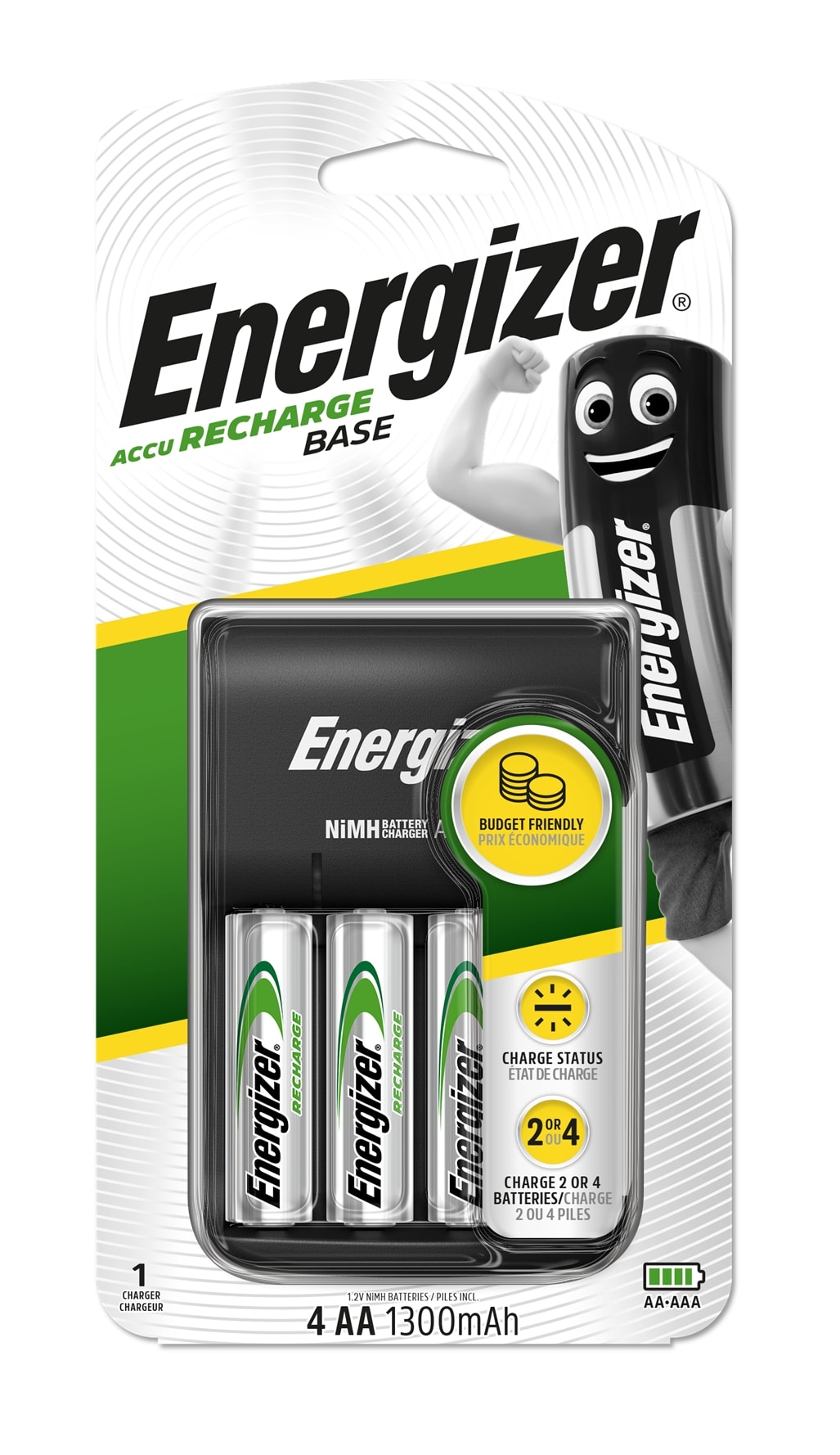 Energizer - ENR CHVC4 4X1300 EMEA BASE CHG EU PLUG - Chargeur de piles avec prise EU.