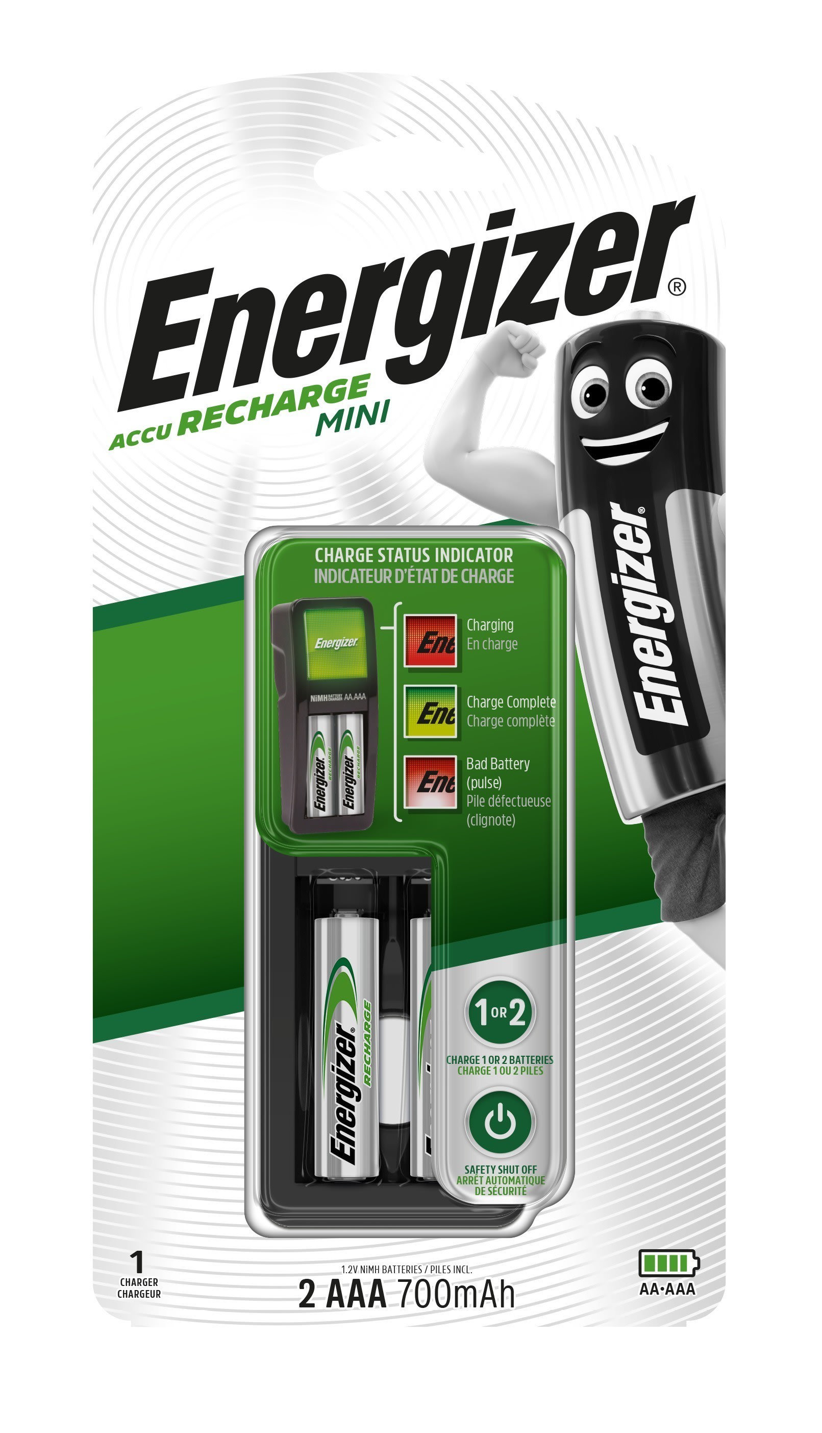 Energizer - Mini chargeur 2 x AAA recharge 2 piles AAA avec indicateur de charge