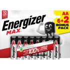 Energizer - Pile Max AA/LR06 x 6+2 sans risque pour vos appareils avec la garantie 0 coulure