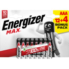 Energizer - Pile Max AAA/LR03 x 12+4 sans risque pour vos appareils avec garantie 0 coulure
