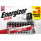 Energizer - Pile Max AAA/LR03 x 15+5 sans risque pour vos appareils avec garantie 0 coulure