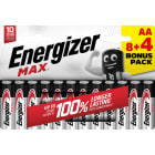 Energizer - Pile Max AA x 8+4 sans risque pour vos appareils avec la garantie 0 coulure