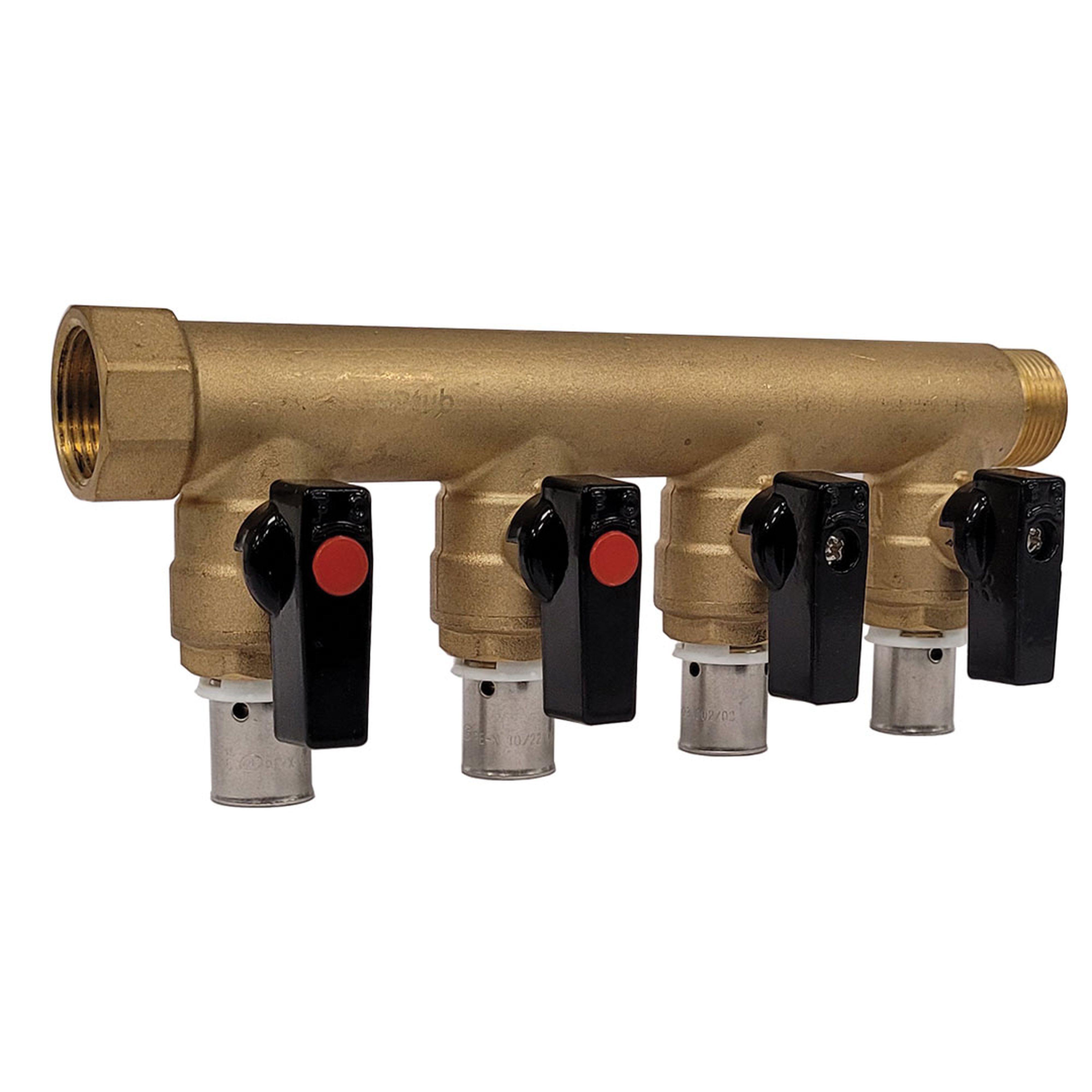 PB Tub - Col. à vannes R 3/4"MF-PER Ø16- 2 dériv. Racc. SERTIpress intégrés-Entraxe 50mm