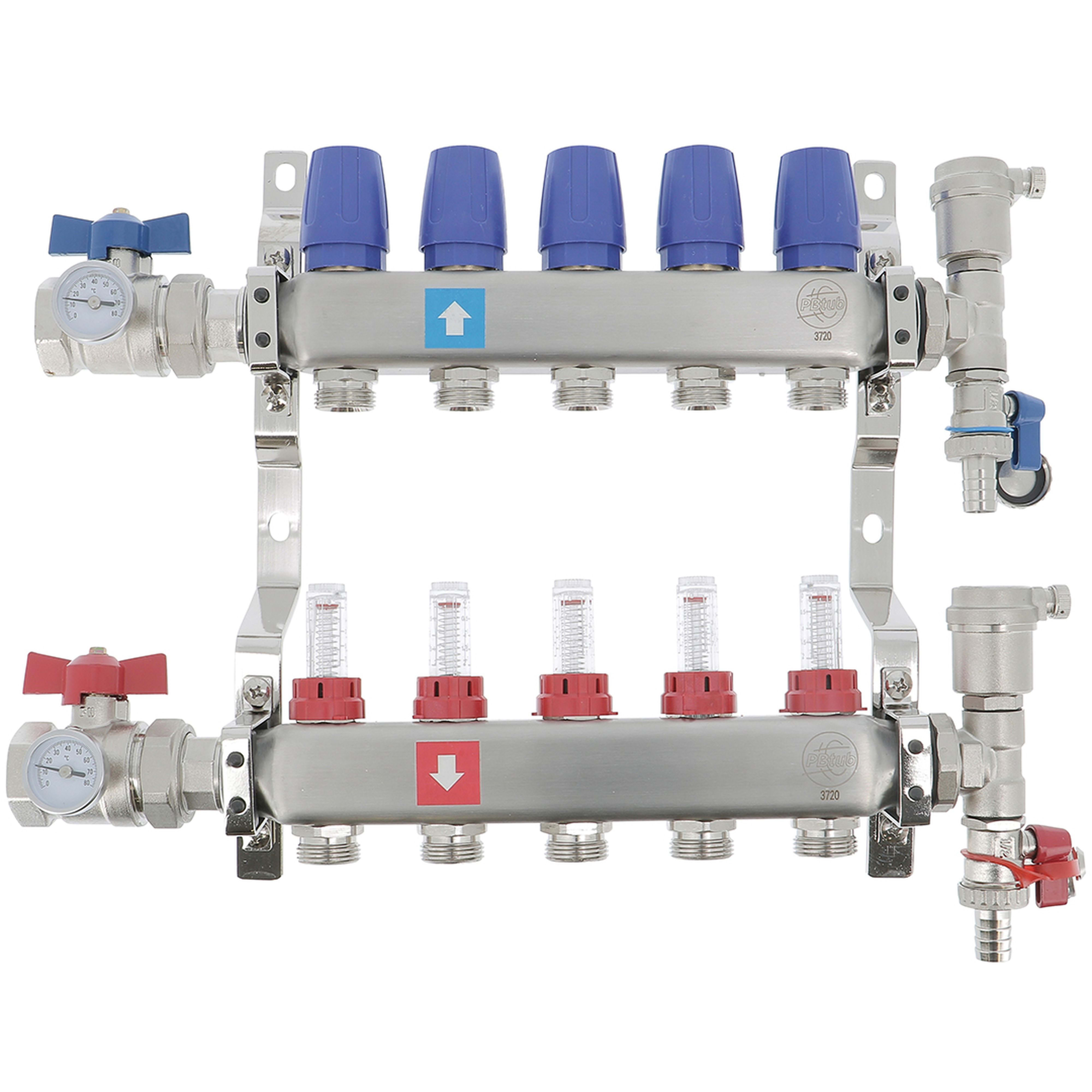 PB Tub - Collecteur DISTRINOX Ø 1"- 5 circuits Ensemble complet en Inox SS304