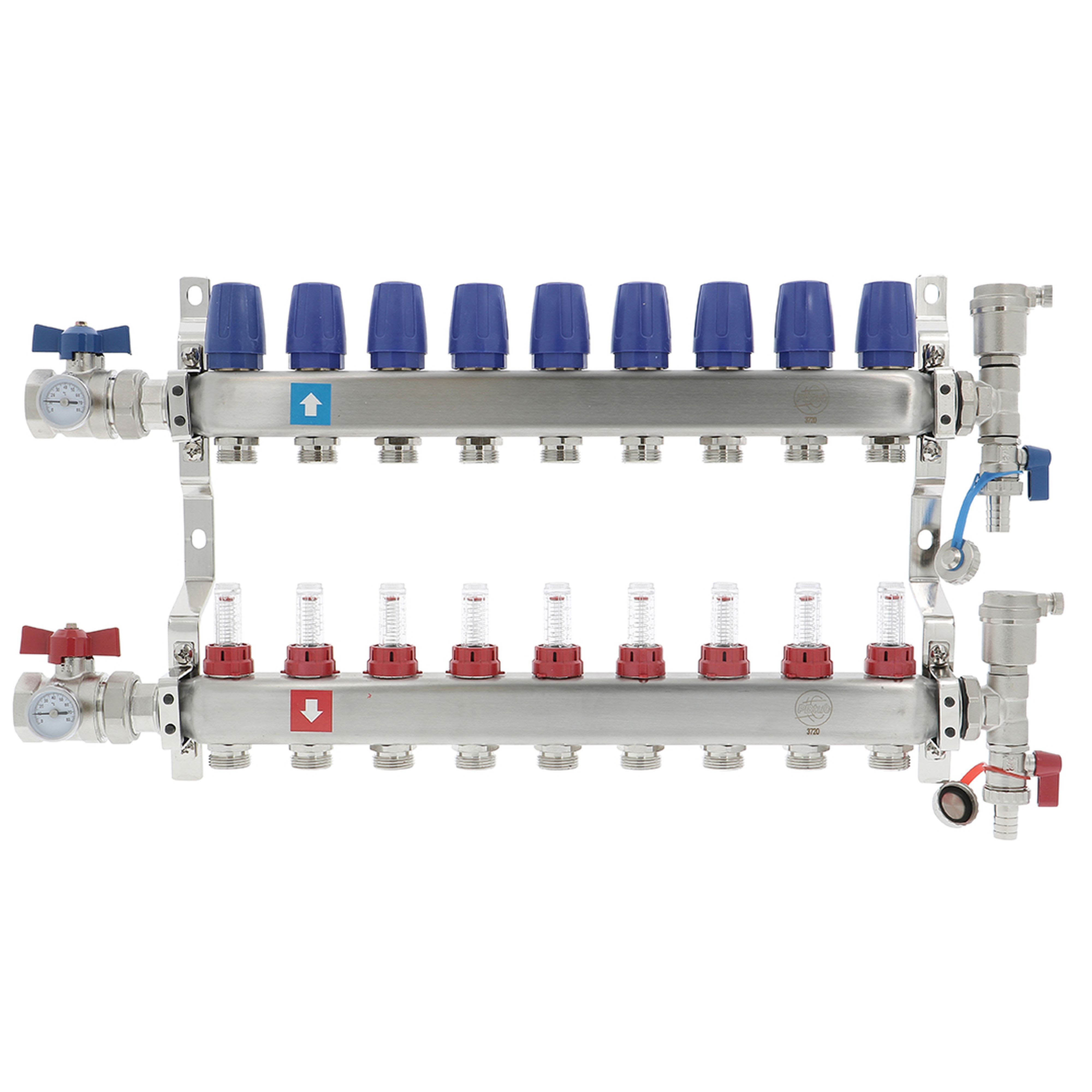 PB Tub - Collecteur DISTRINOX Ø 1"- 9 circuits Ensemble complet en Inox SS304