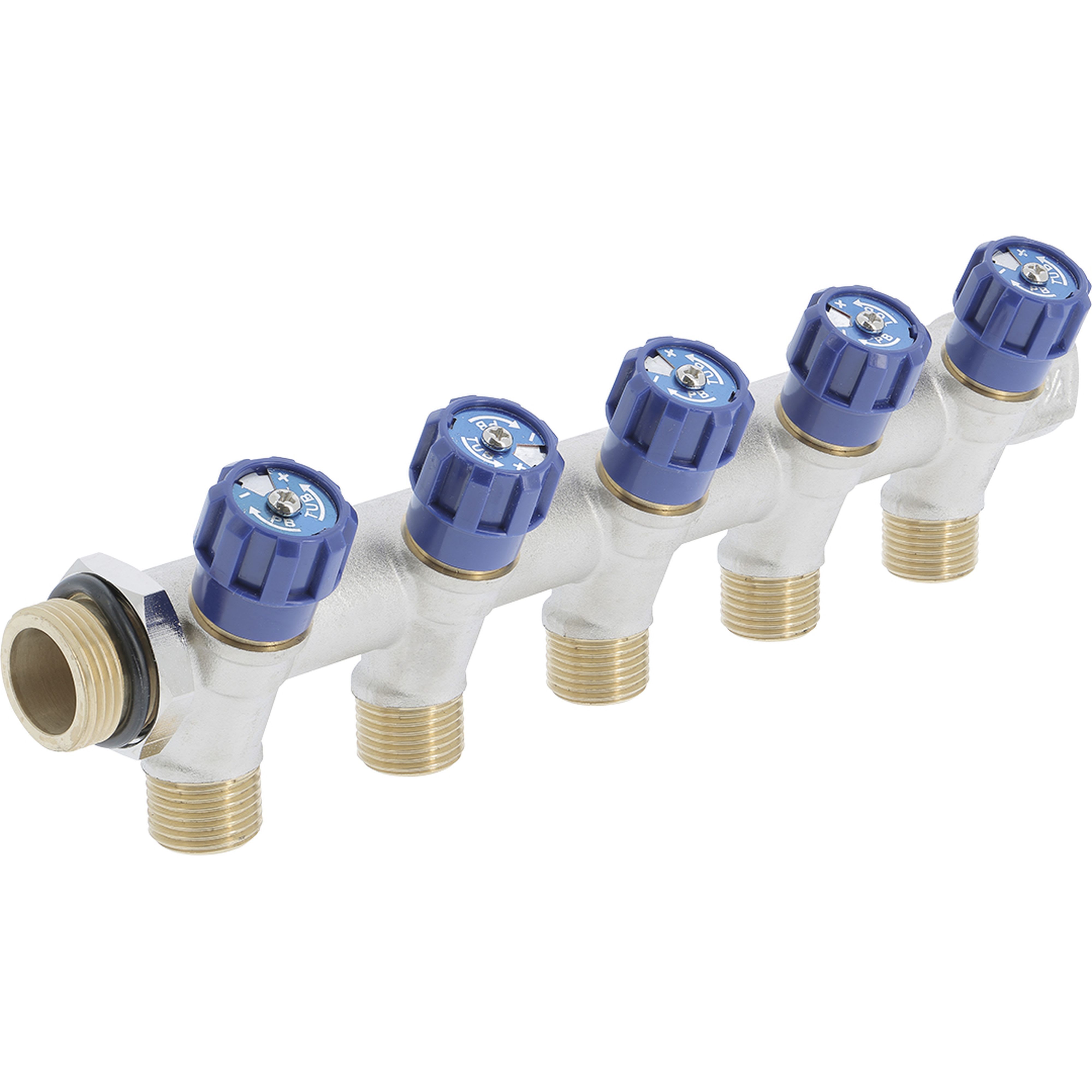 PB Tub - Collecteur 3/4"Robinet Bleu-5 dériv.1/2" Entraxe 50mm-Ø27mm-Système Alignement