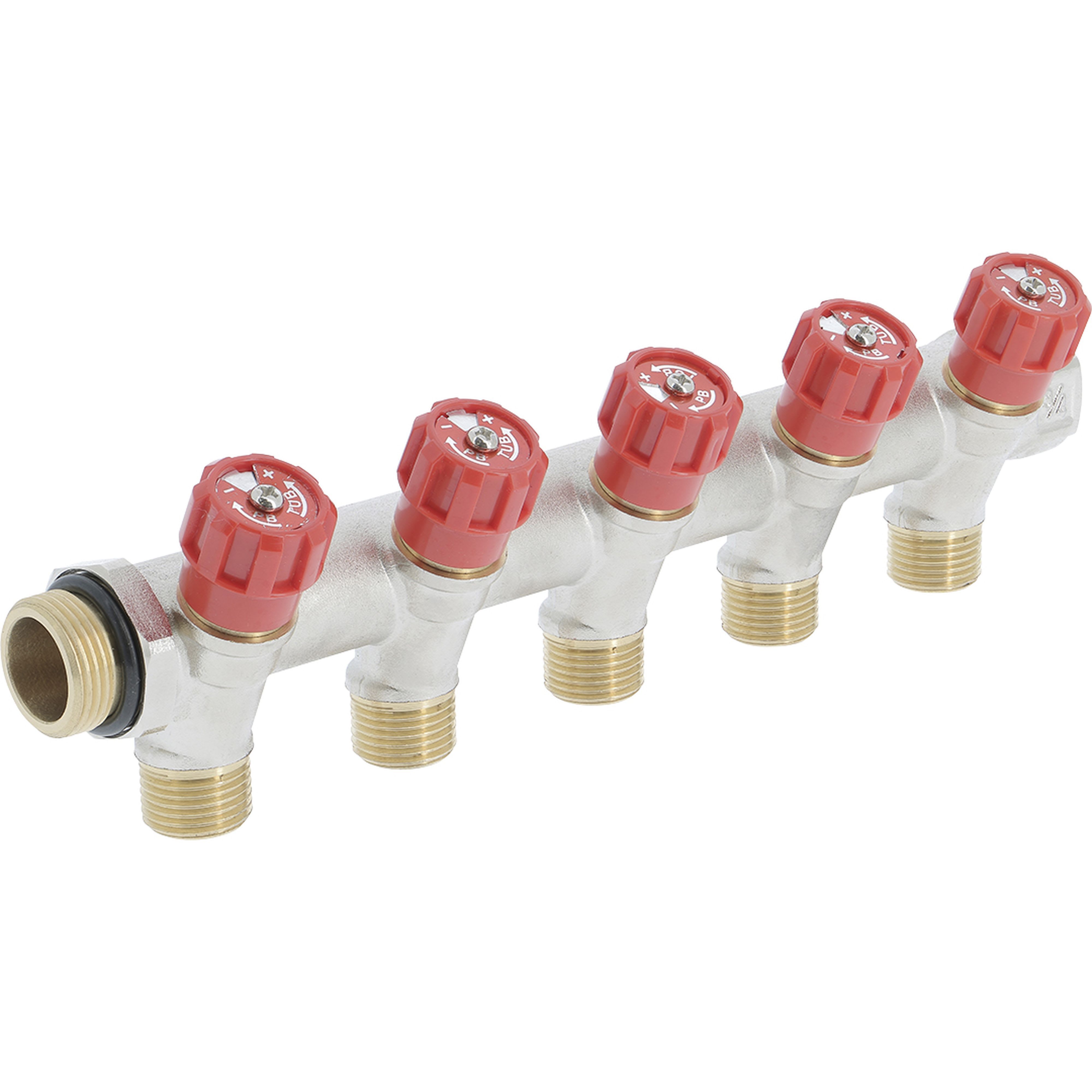 PB Tub - Collecteur 3/4"Robinet Rouge-5 dériv1/2" Entraxe 50mm-Ø27mm-Système Alignement