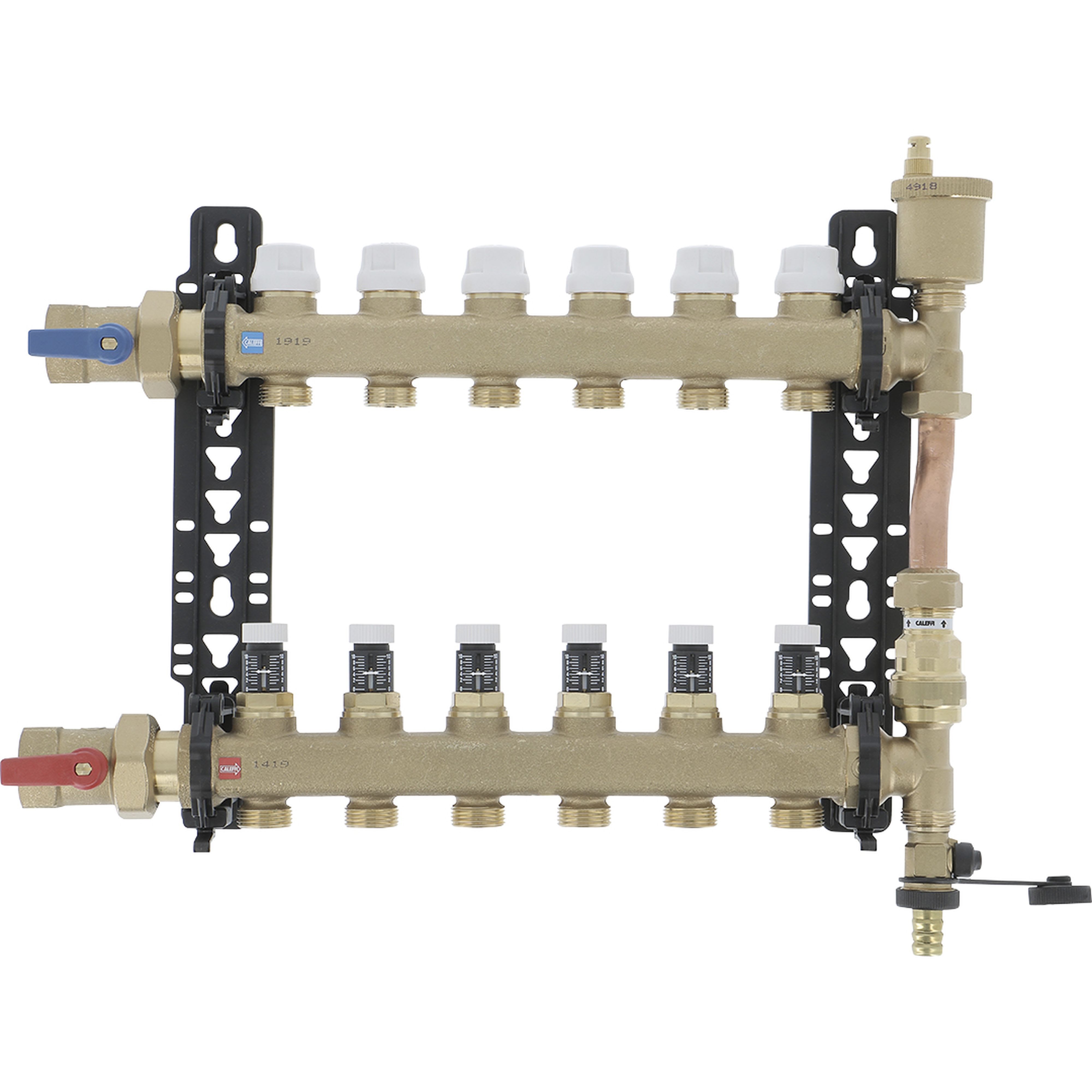 PB Tub - ¤Collecteur S2 Ø 1"- 6 circuits *6626F7 Ensemble complet en Laiton