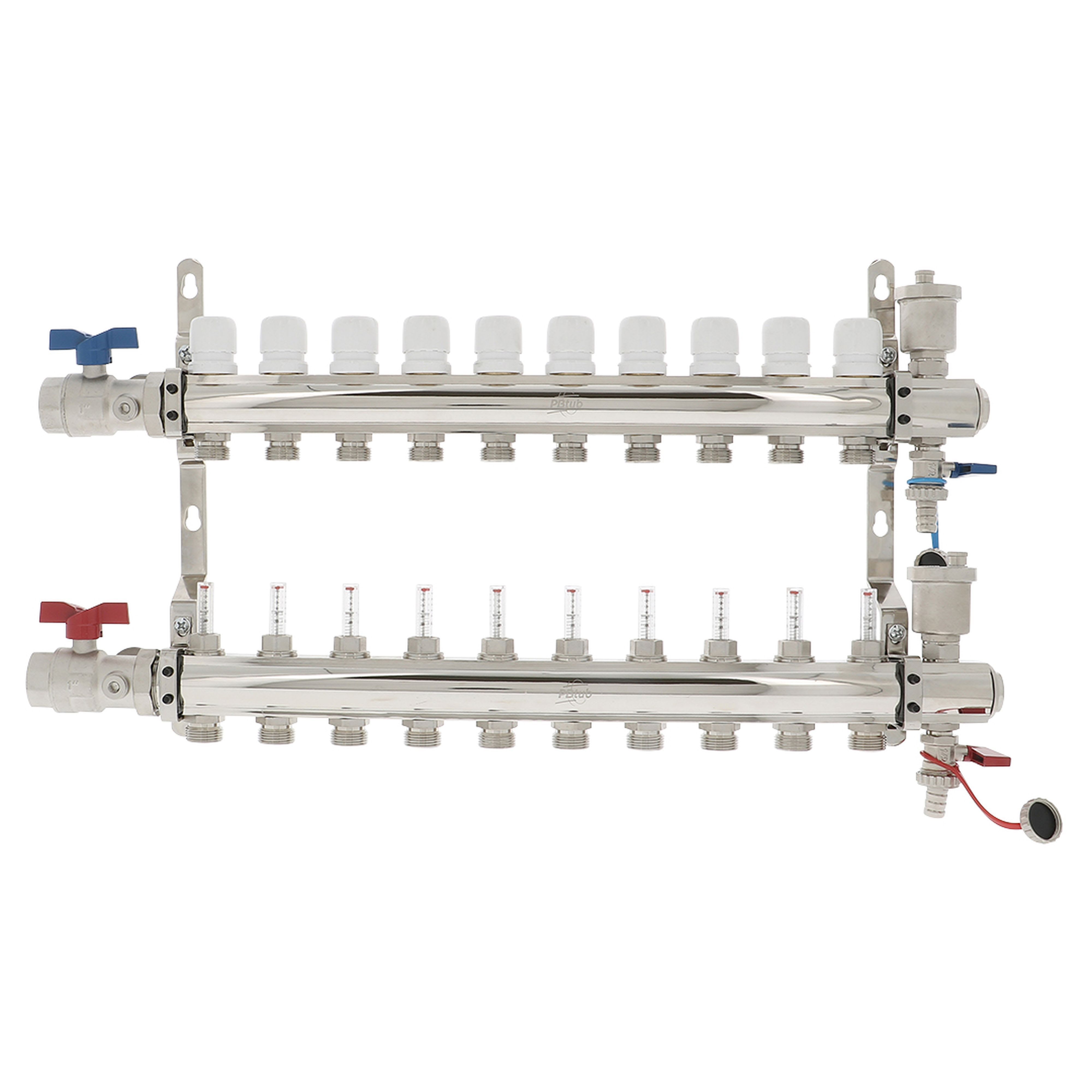 PB Tub - Collecteur STC Ø 1"- 10 circuits Ensemble complet-Laiton Chromé