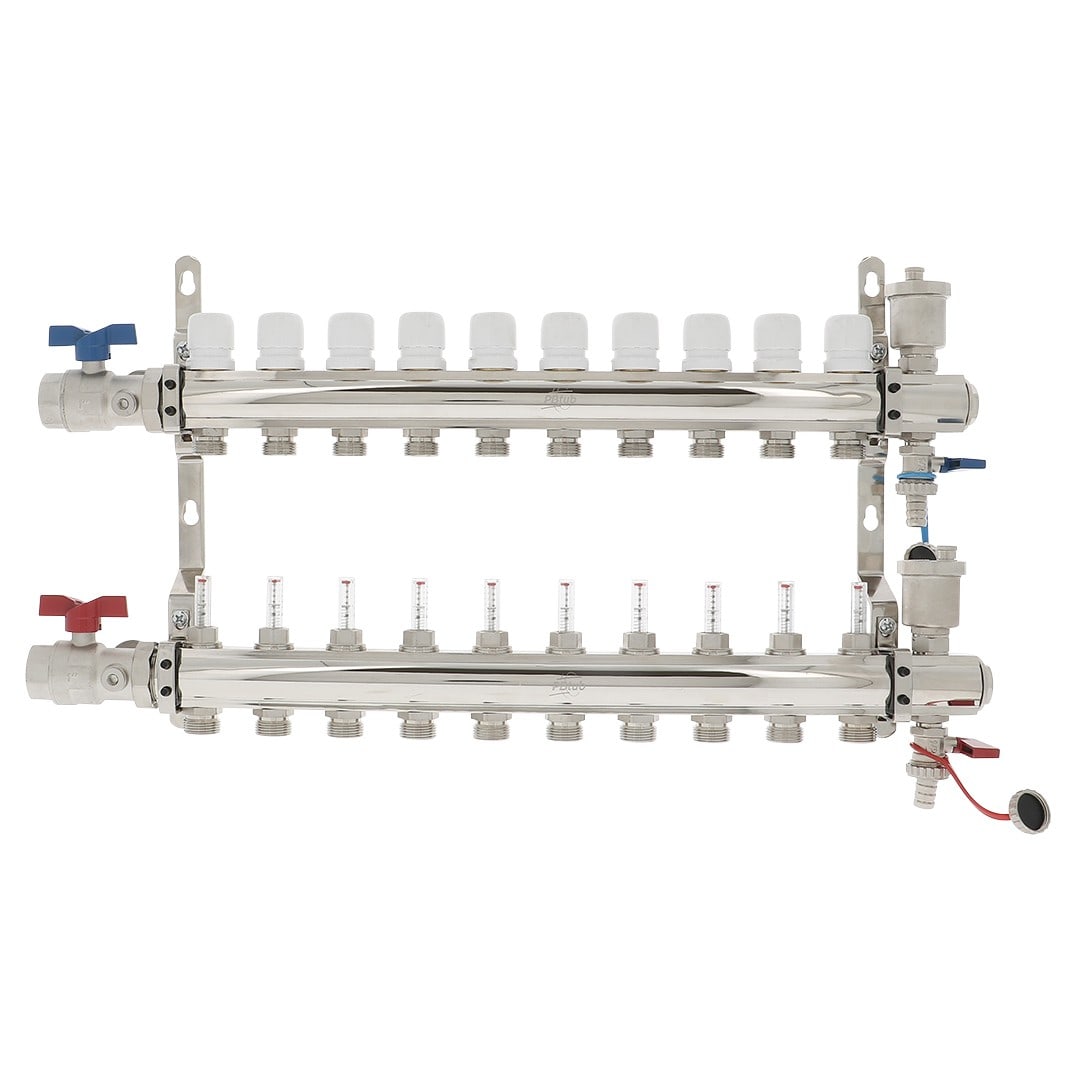 PB Tub - Collecteur STC Ø 1"- 10 circuits Ensemble complet-Laiton Chromé