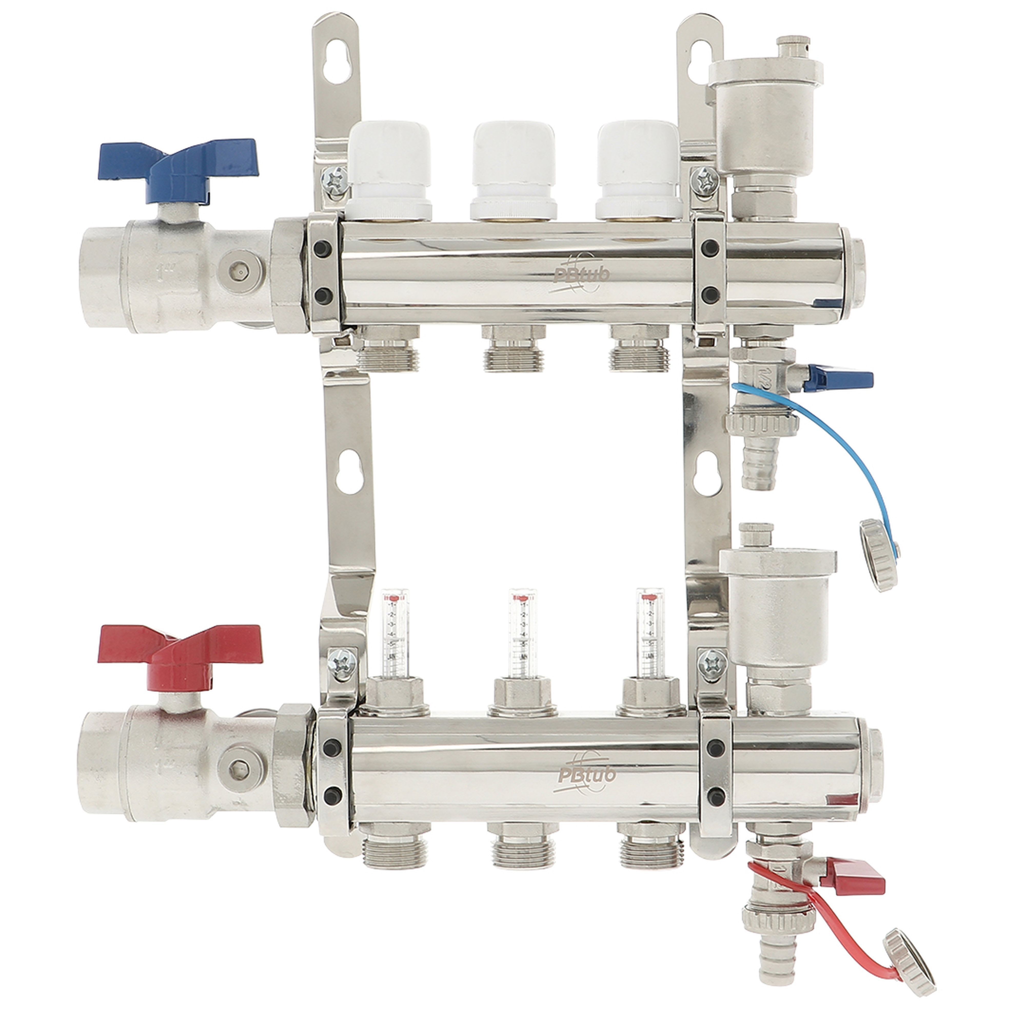 PB Tub - Collecteur STC Ø 1"- 3 circuits Ensemble complet-Laiton Chromé
