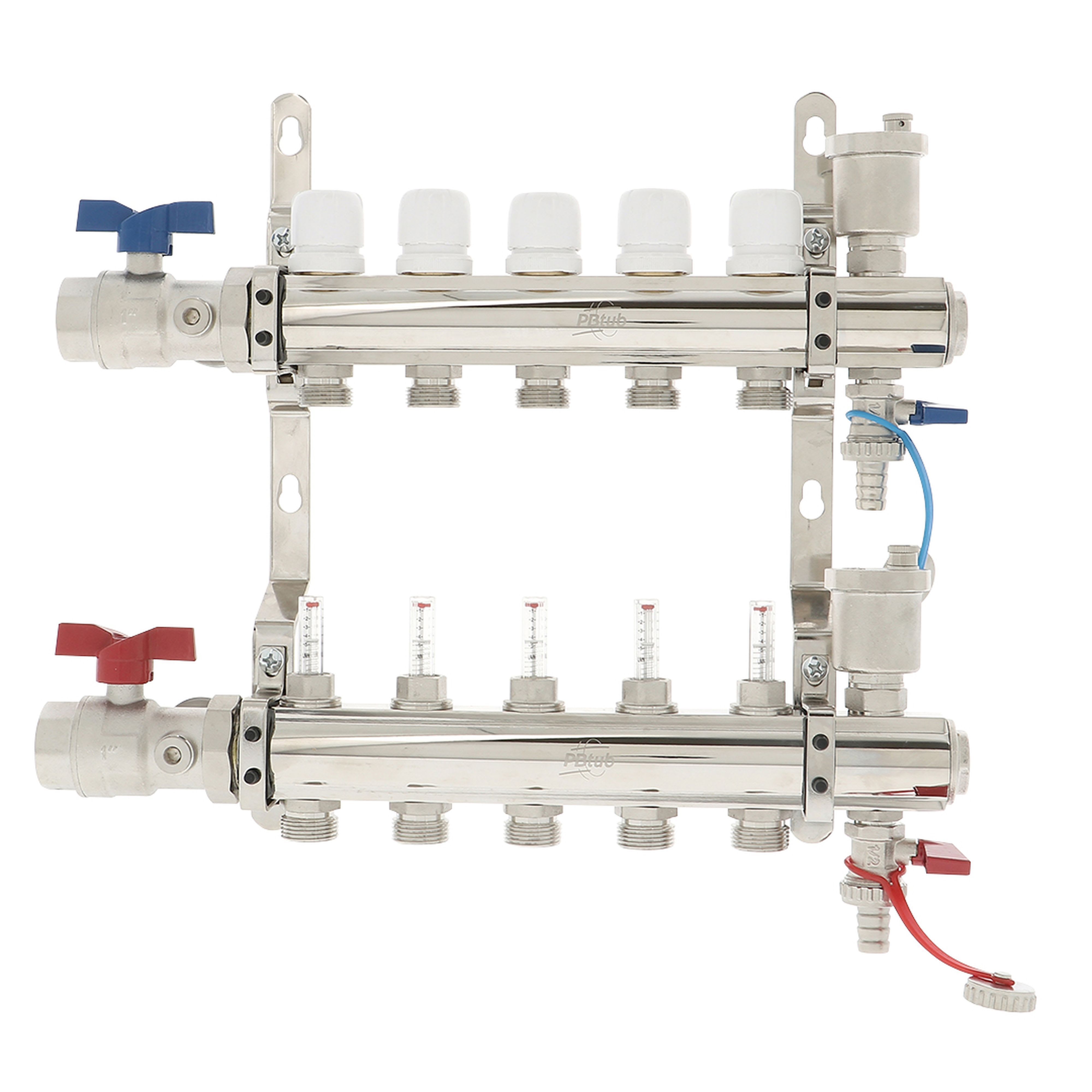 PB Tub - Collecteur STC Ø 1"- 5circuits Ensemble complet-Laiton Chromé