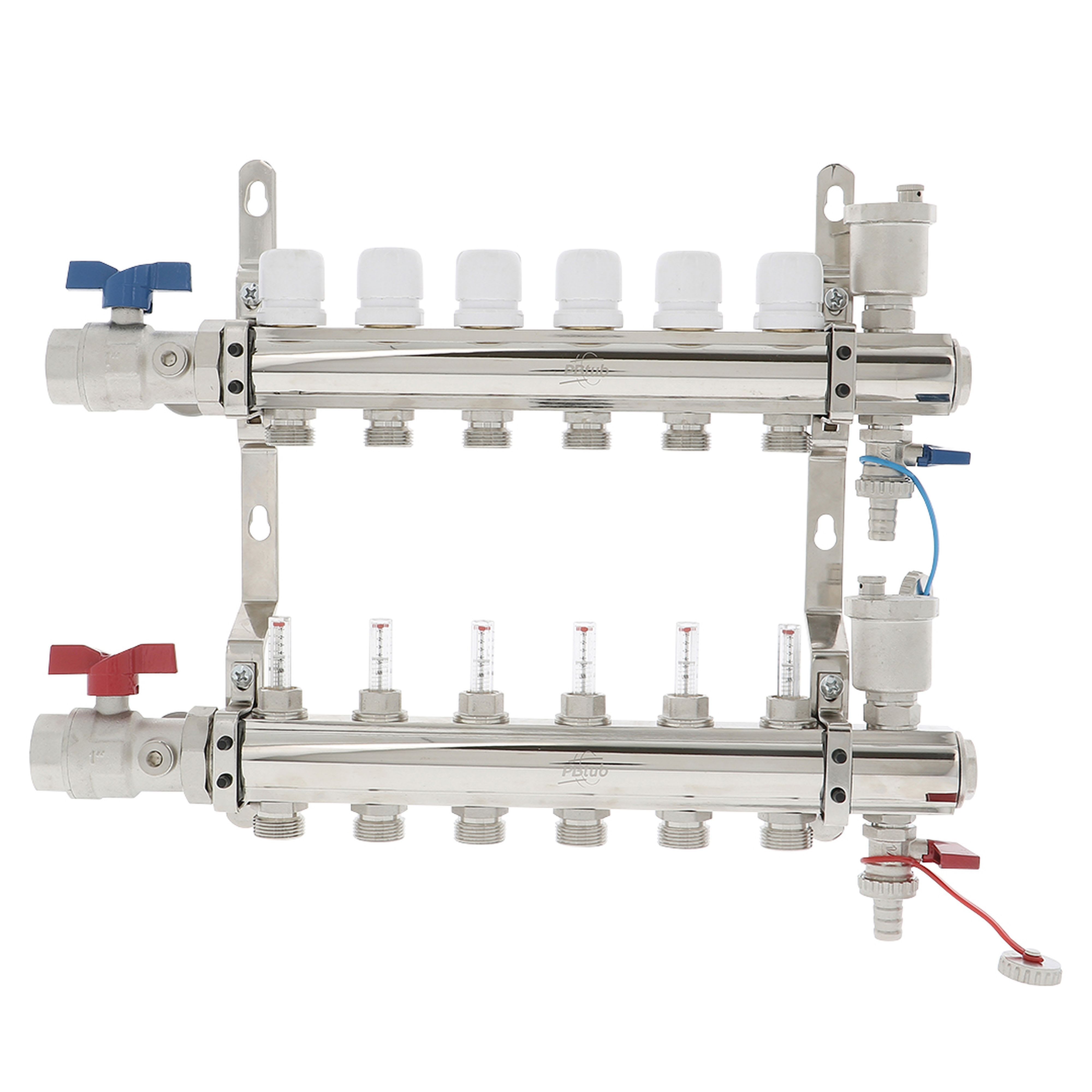 PB Tub - Collecteur STC Ø 1"- 6 circuits Ensemble complet-Laiton Chromé
