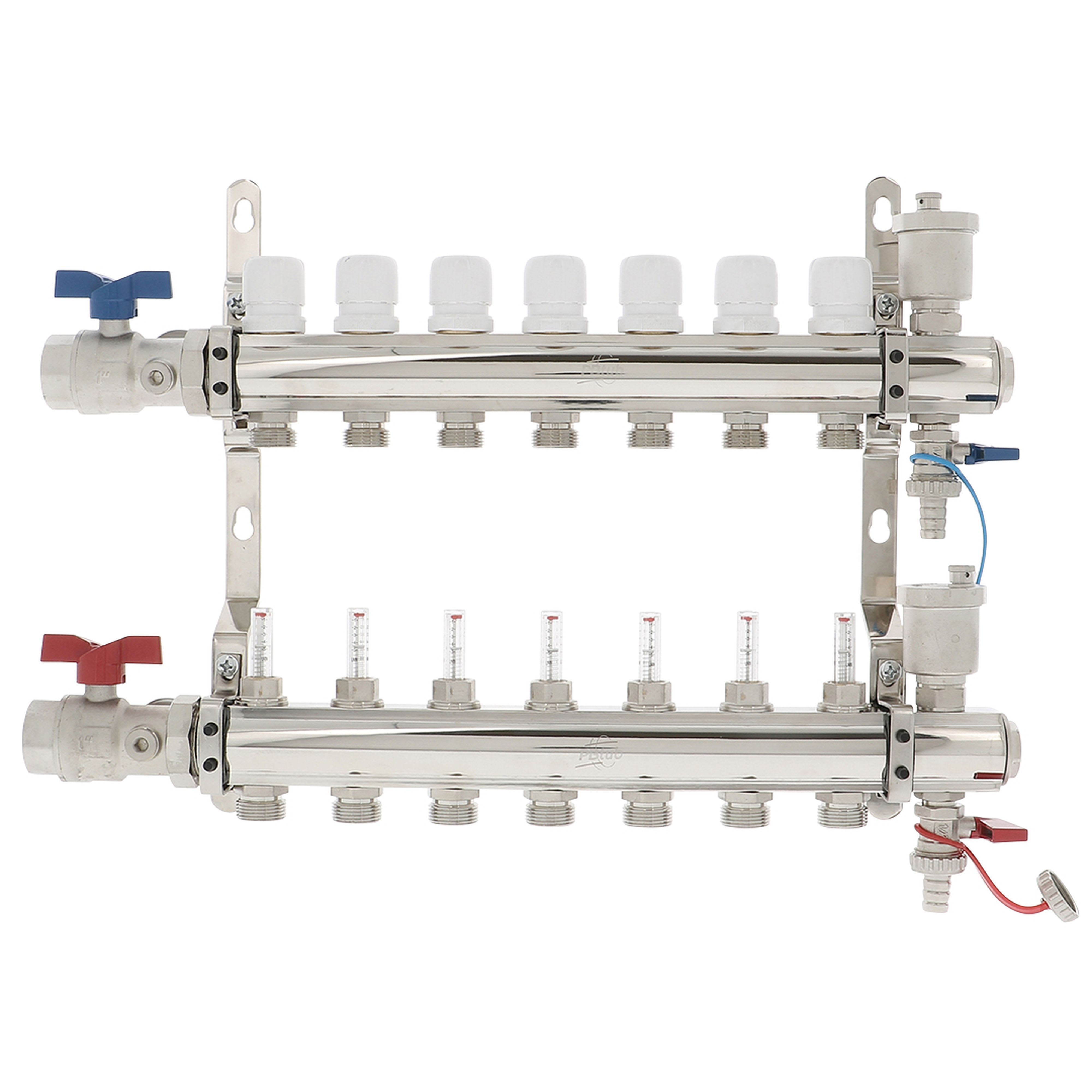 PB Tub - Collecteur STC Ø 1"- 7 circuits Ensemble complet-Laiton Chromé