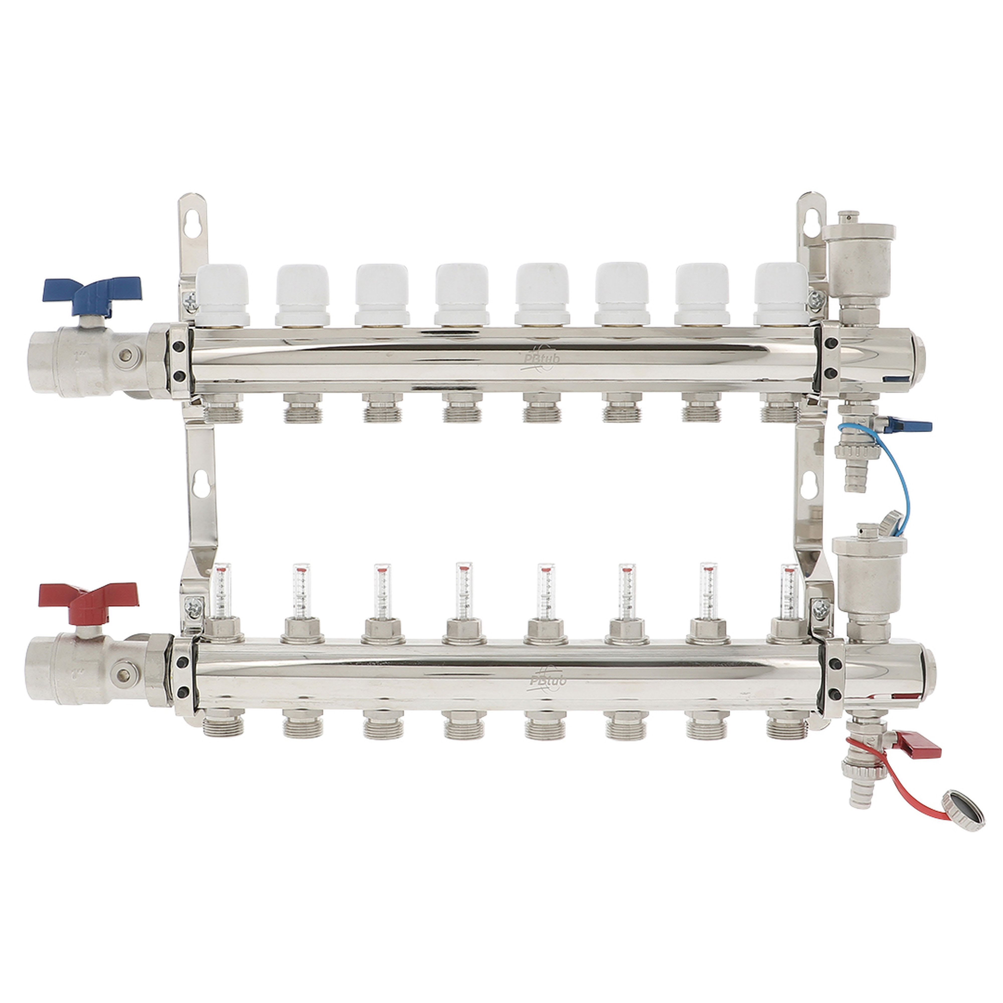 PB Tub - Collecteur STC Ø 1"- 8 circuits Ensemble complet-Laiton Chromé
