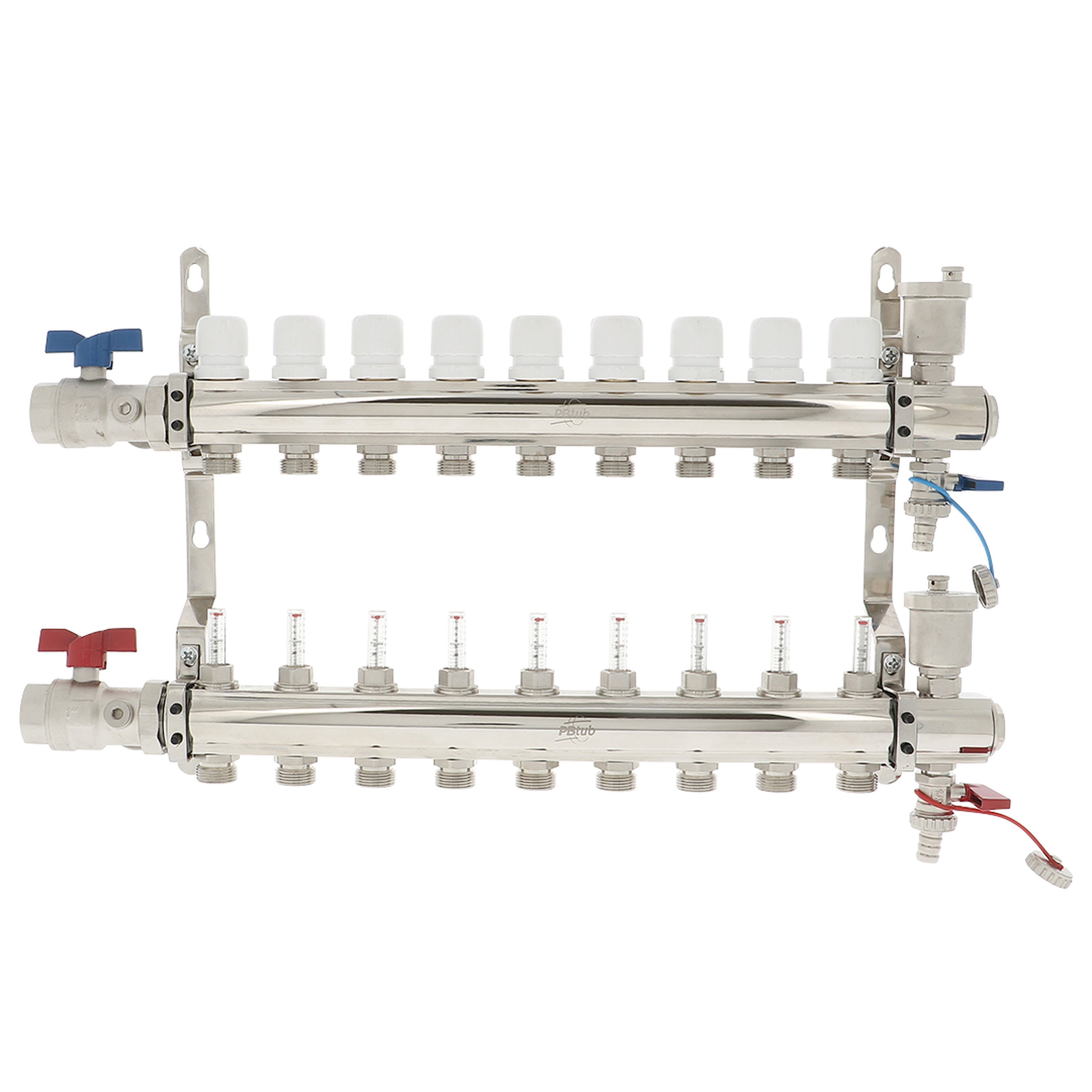 PB Tub - Collecteur STC Ø 1"- 9 circuits Ensemble complet-Laiton Chromé