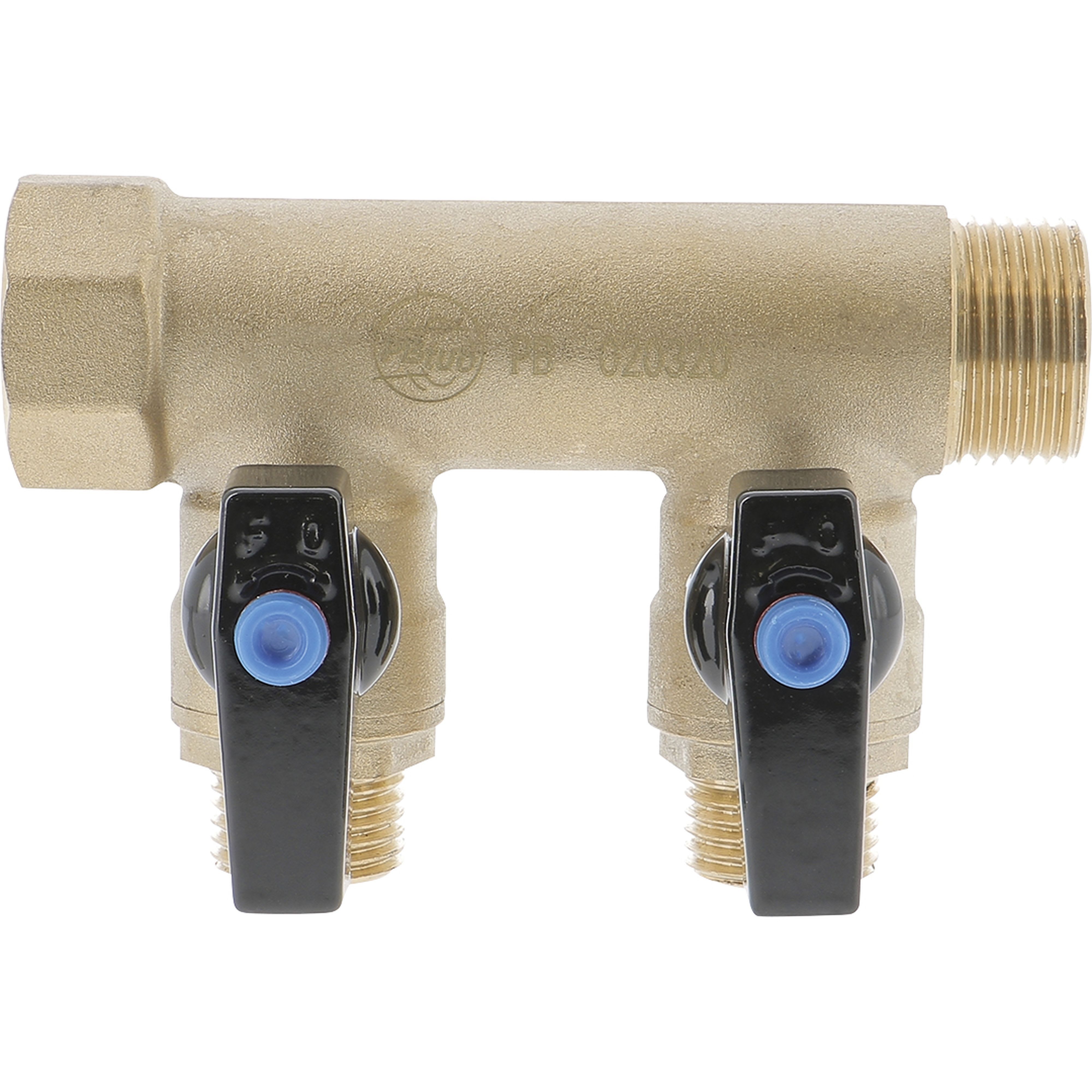 PB Tub - Collecteur 3/4"-2 Vannes intégrées 1/2" Capuchon bleu/rouge-Entraxe 50mm