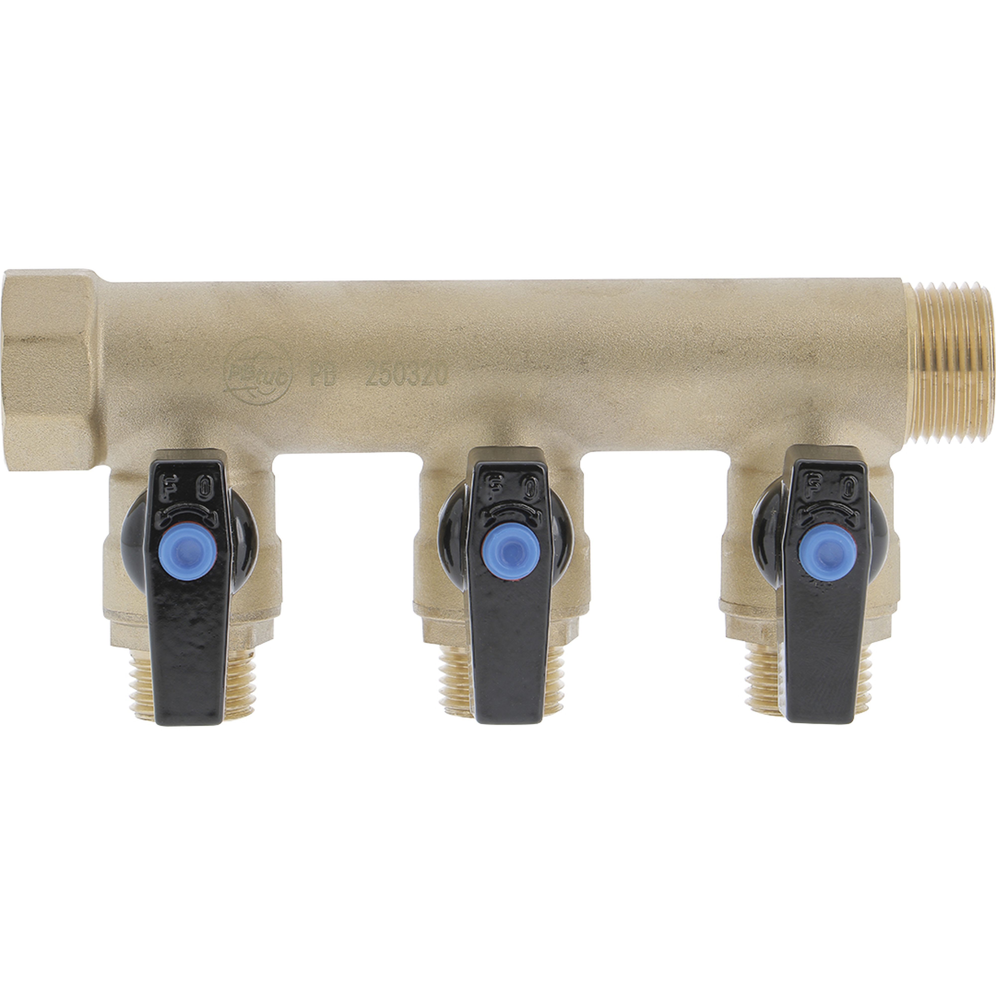 PB Tub - Collecteur 3/4"-3 Vannes intégrées 1/2" Capuchon bleu/rouge-Entraxe 50mm