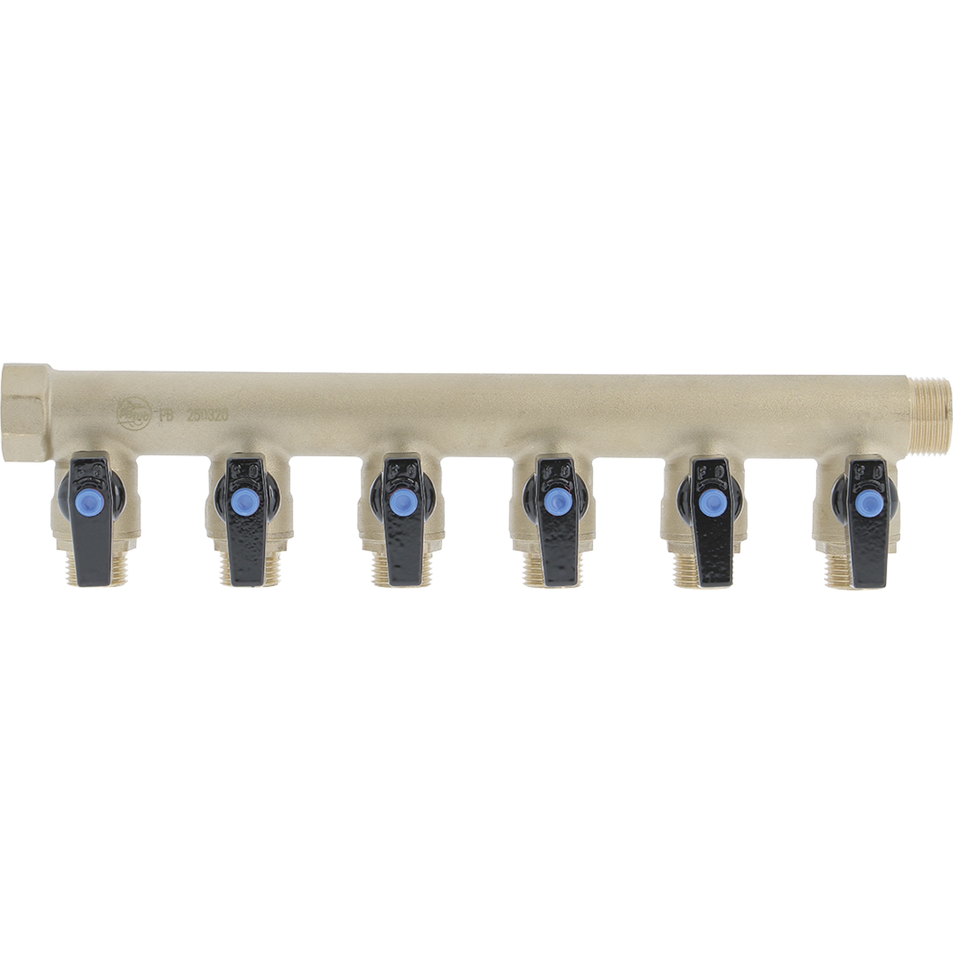 PB Tub - Collecteur 3/4"-6 Vannes intégrées 1/2" Capuchon bleu/rouge-Entraxe 50mm
