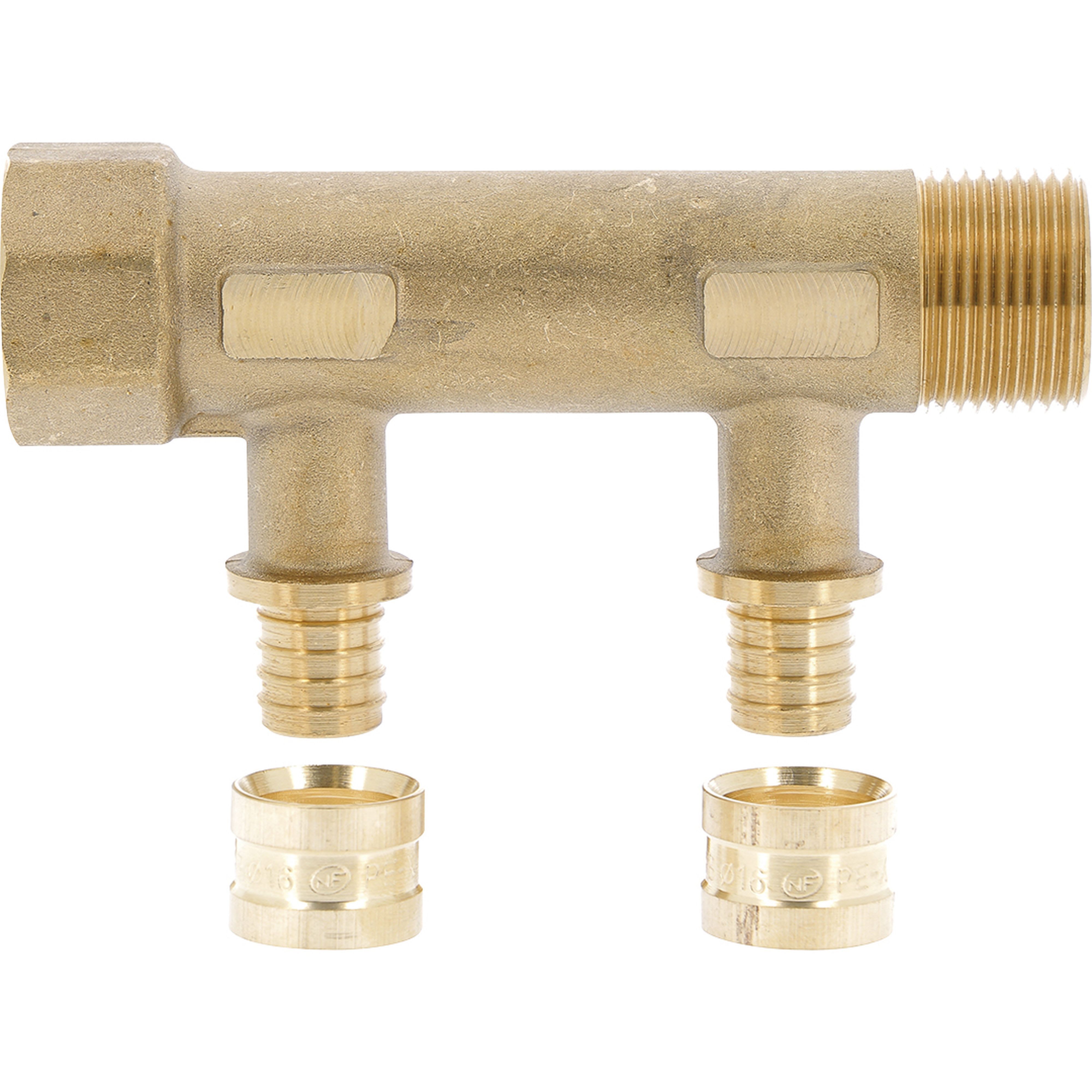 PB Tub - Collecteur G 3/4"-PER Ø12- 2 dériv. 1/2" Racc. SERTIgliss intégrés-Entraxe 50mm