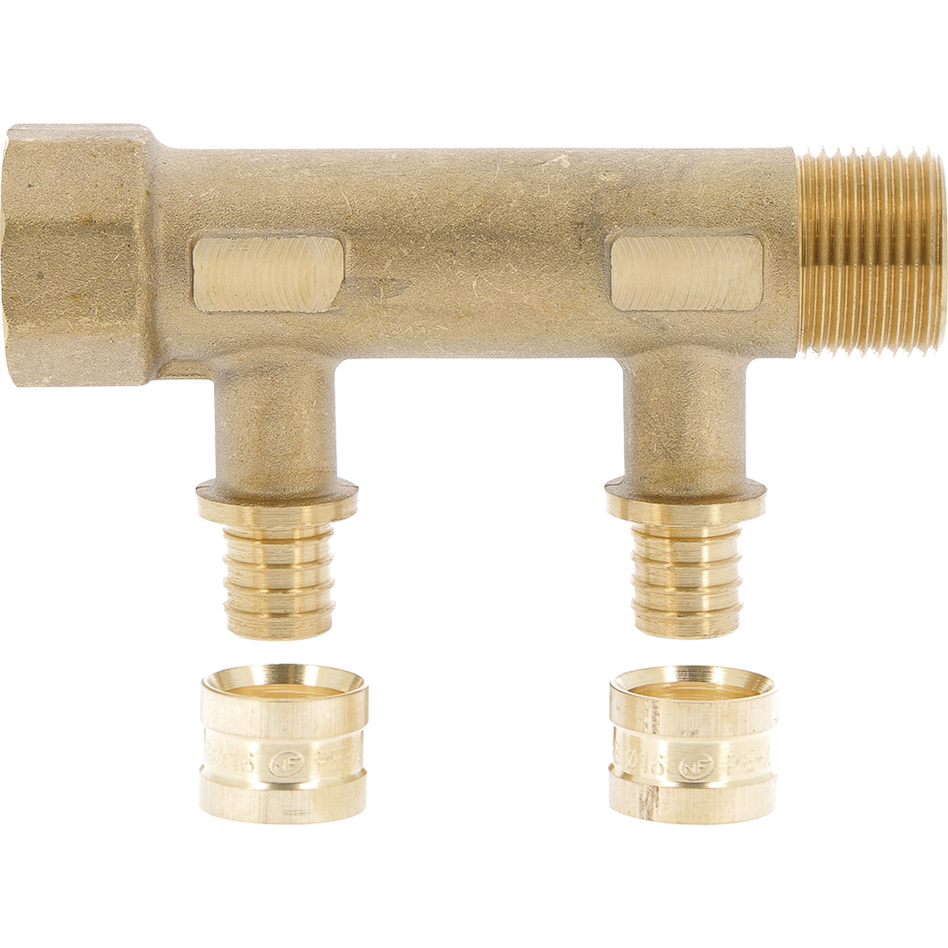 PB Tub - Collecteur G 3/4"-PER Ø16- 2 dériv. 1/2" Racc. SERTIgliss intégrés-Entraxe 50mm