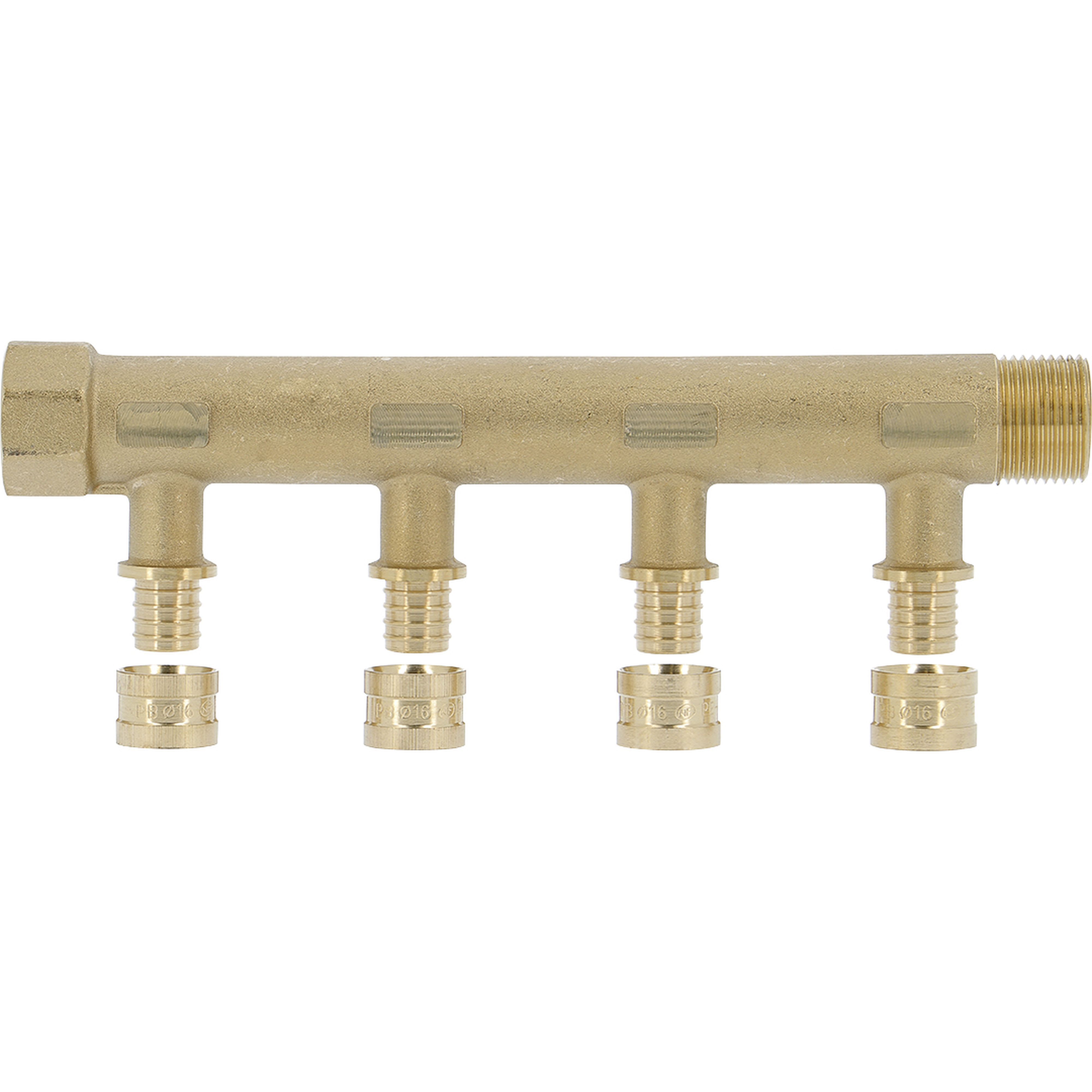 PB Tub - Collecteur G 3/4"-PER Ø16- 4 dériv. 1/2" Racc. SERTIgliss intégrés-Entraxe 50mm